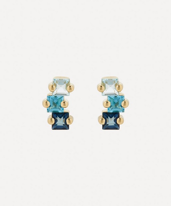 Suzanne Kalan - 14ct Gold Princess Cut Blue Topaz Stud Earrings image number null