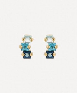 Suzanne Kalan - 14ct Gold Princess Cut Blue Topaz Stud Earrings image number 0