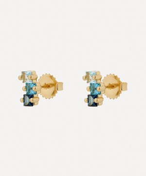 Suzanne Kalan - 14ct Gold Princess Cut Blue Topaz Stud Earrings image number 2
