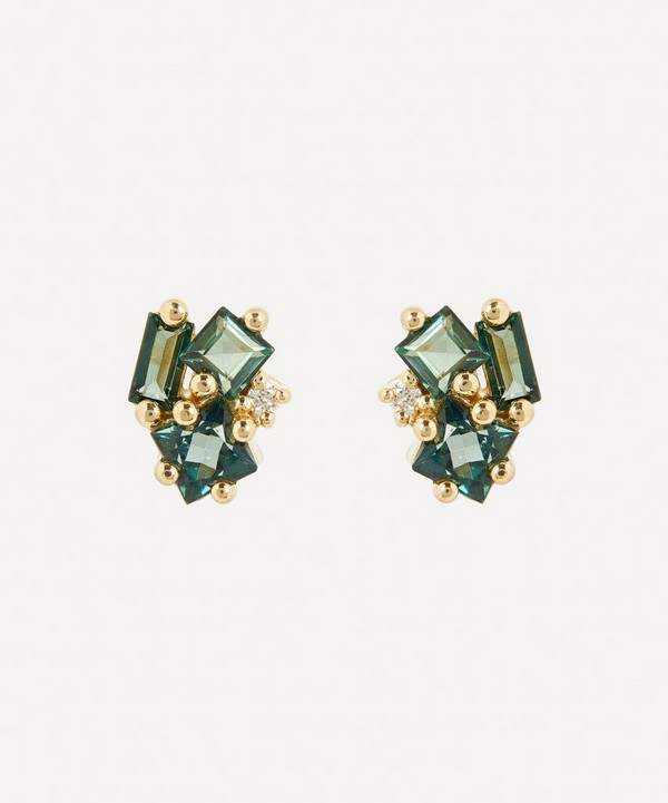 Suzanne Kalan - 14ct Gold Diamond And Green Envy Topaz Cluster Stud Earrings image number null