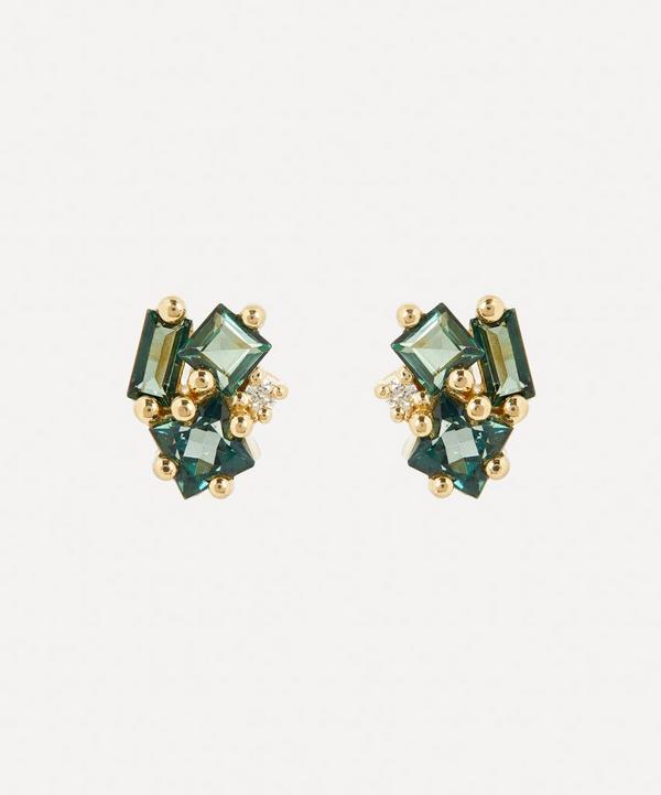 Suzanne Kalan - 14ct Gold Diamond And Green Envy Topaz Cluster Stud Earrings image number null