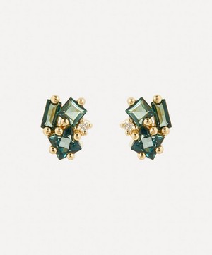Suzanne Kalan - 14ct Gold Diamond And Green Envy Topaz Cluster Stud Earrings image number 0
