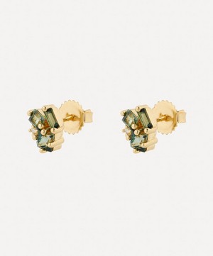 Suzanne Kalan - 14ct Gold Diamond And Green Envy Topaz Cluster Stud Earrings image number 2