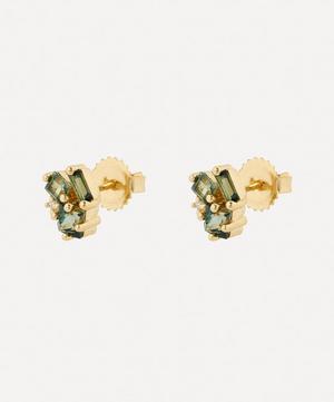 Suzanne Kalan - 14ct Gold Diamond And Green Envy Topaz Cluster Stud Earrings image number 2