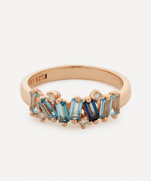 Suzanne Kalan - 14ct Rose Gold Fireworks Diamond And Blue Topaz Ring image number 0