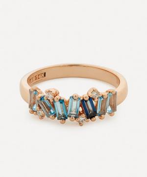 14ct Rose Gold Fireworks Diamond And Blue Topaz Ring