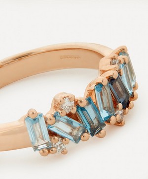 Suzanne Kalan - 14ct Rose Gold Fireworks Diamond And Blue Topaz Ring image number 3