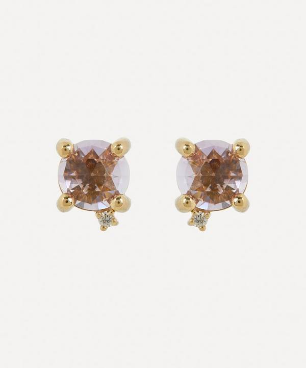 Suzanne Kalan - 14ct Gold Faceted Rose de France Diamond Stud Earrings image number 0