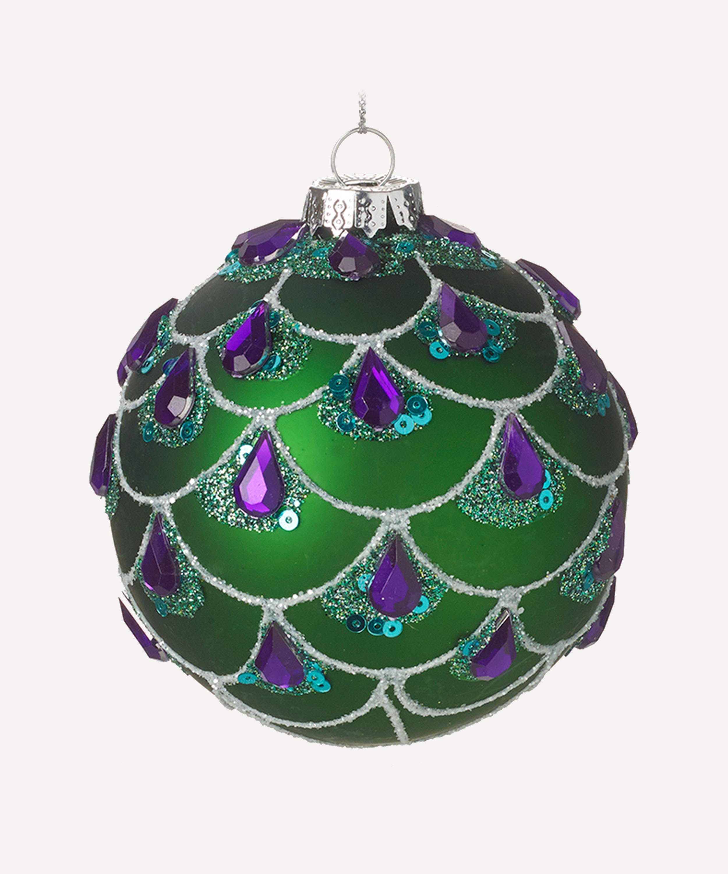 Christmas - Peacock Embellished Sequin Glass Bauble image number null