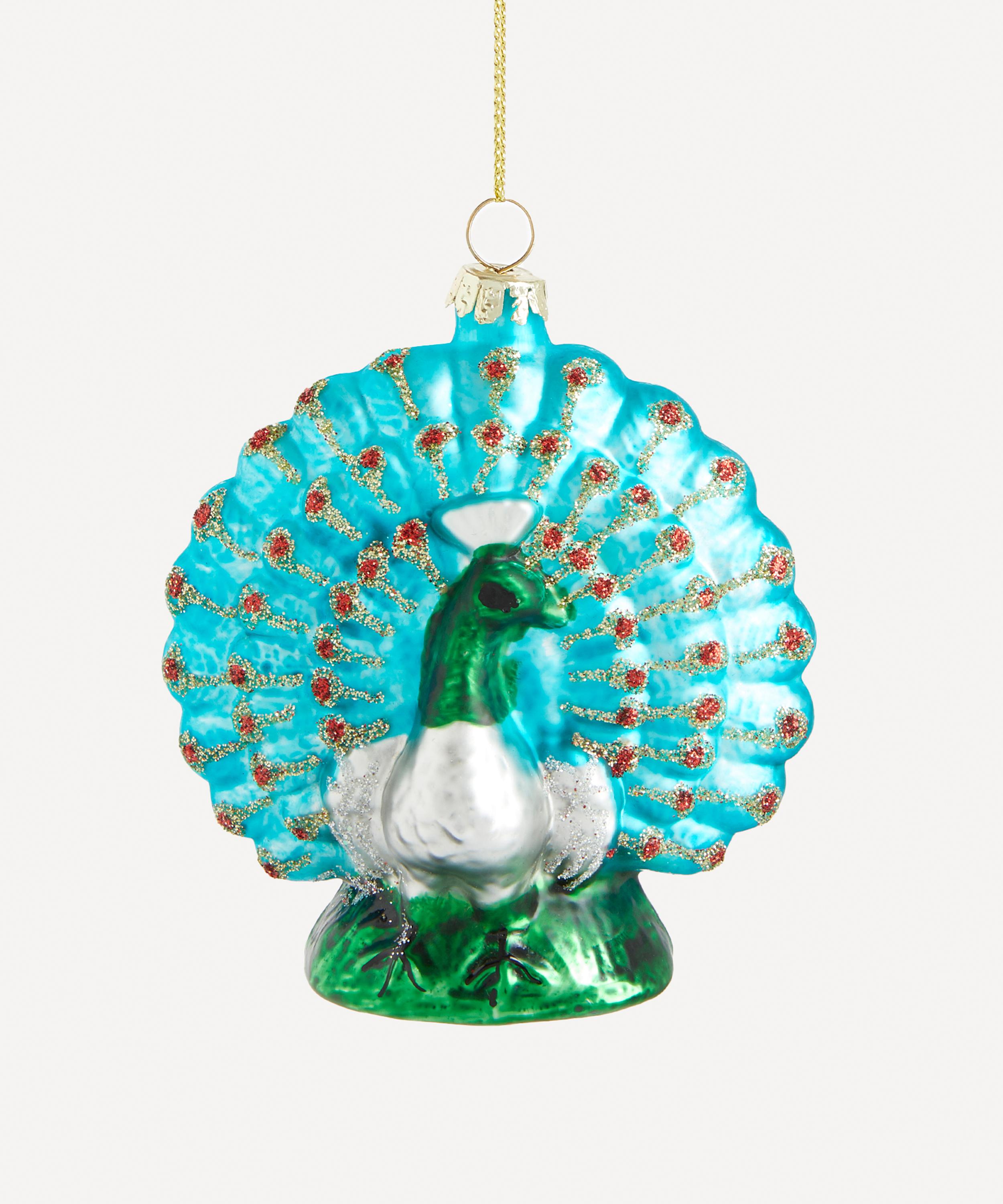 Peacock Glass Christmas Tree Ornament