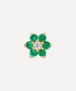 Maria Tash - 18ct 4.5mm Emerald and Diamond Flower Threaded Stud Earring image number 1