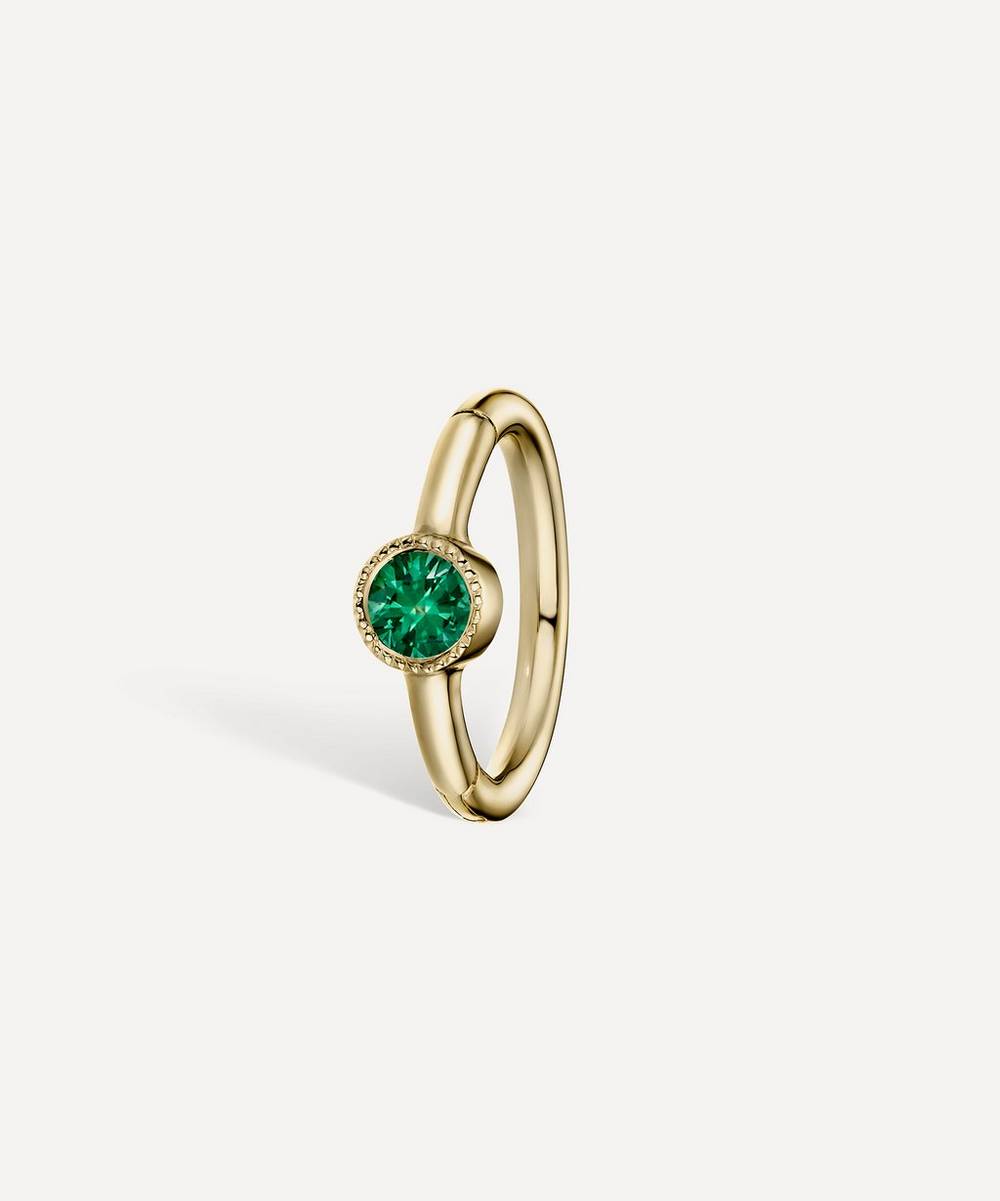 Maria Tash - 18ct Gold 6.5mm Scalloped Emerald Single Hoop Earring