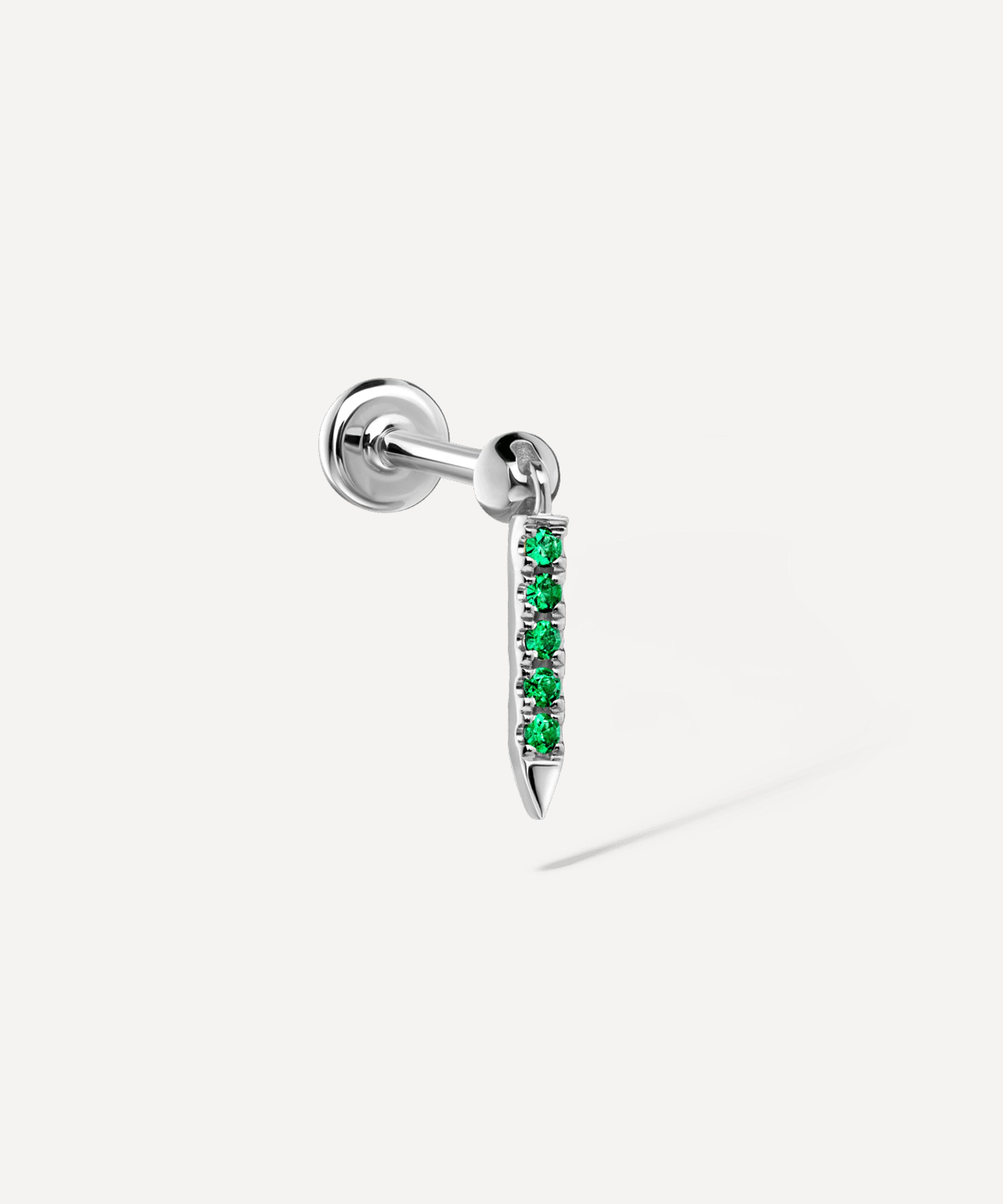 Maria Tash - 18ct 7mm Emerald Eternity Bar Charm Threaded Stud Earring image number 0