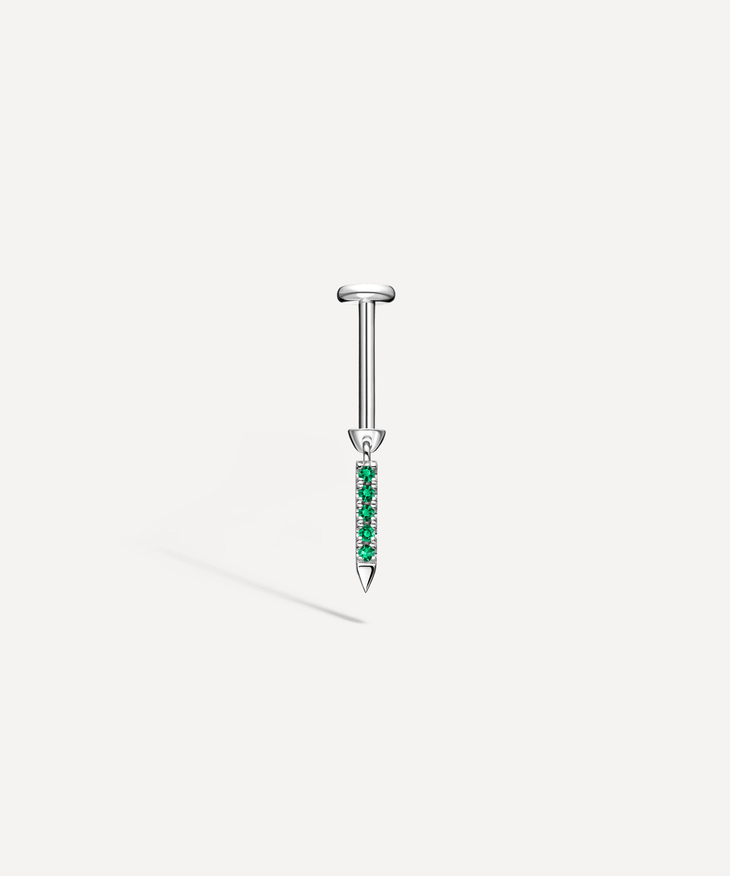 Maria Tash - 18ct 7mm Emerald Eternity Bar Charm Threaded Stud Earring image number 2