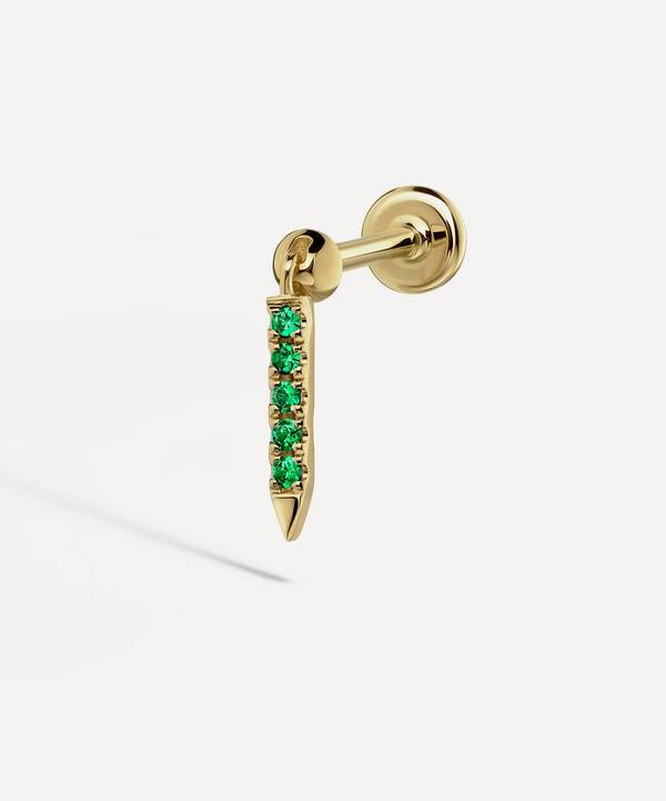Maria Tash - 18ct Gold 7mm Emerald Eternity Bar Charm Single Threaded Stud Earring image number 0