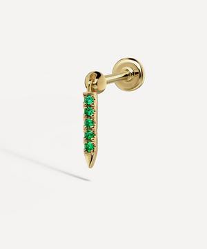 18ct Gold 7mm Emerald Eternity Bar Charm Single Threaded Stud Earring