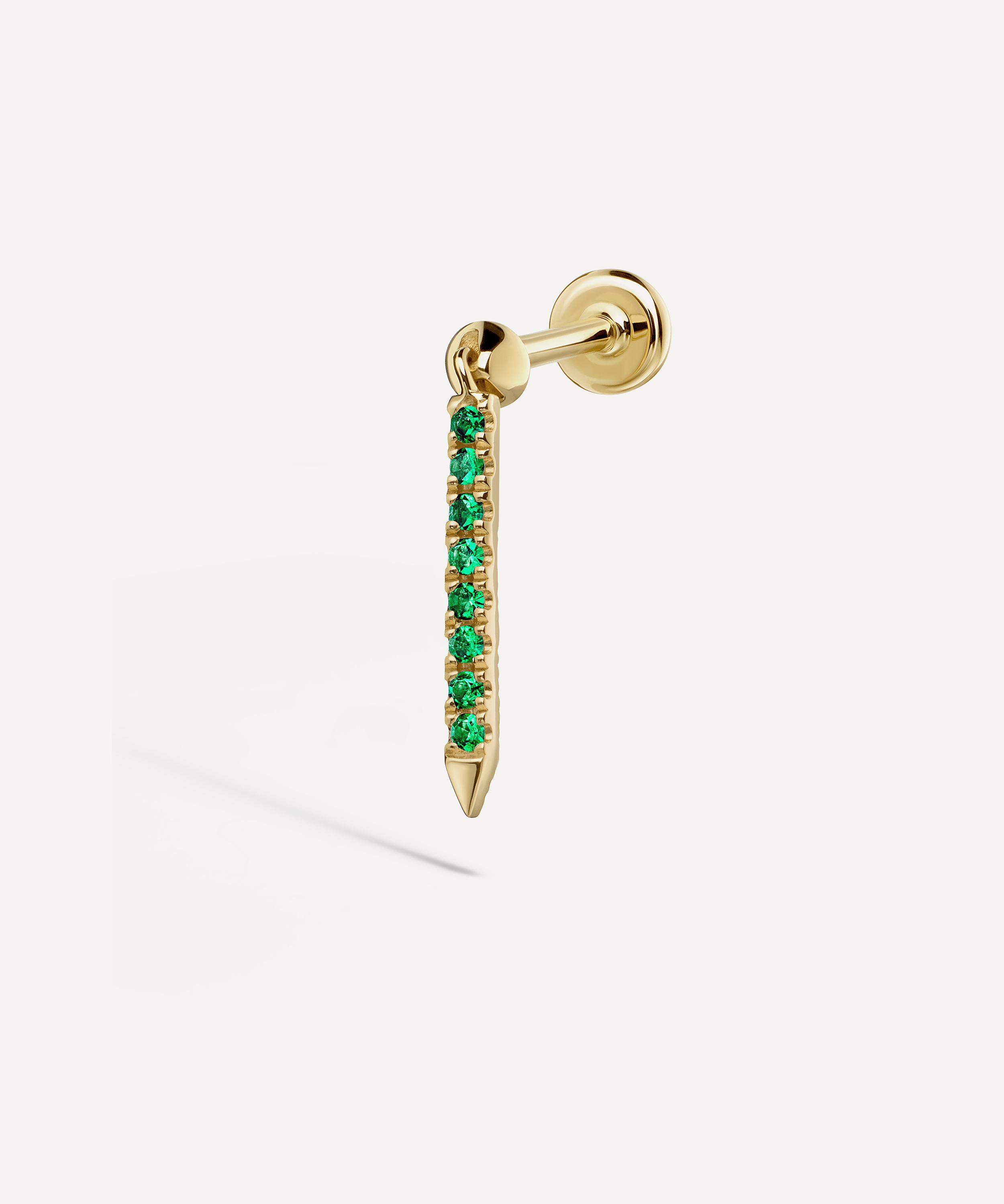 Maria Tash - 18ct 11mm Emerald Eternity Bar Charm Threaded Stud Earring image number 0