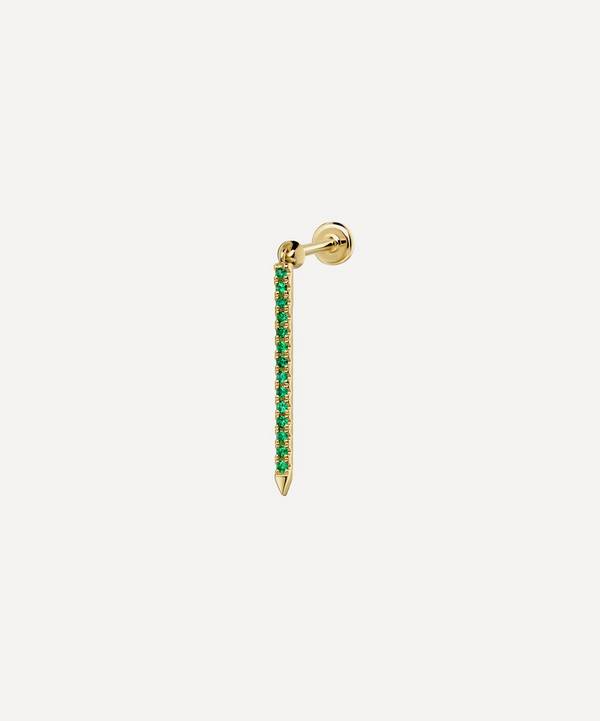 Maria Tash - 18ct Gold 18mm Emerald Eternity Bar Charm Single Threaded Stud Earring image number 0