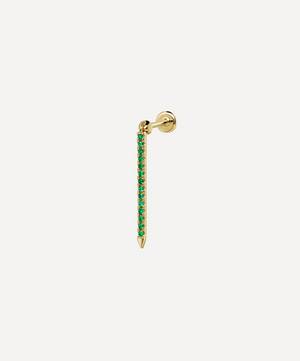 18ct Gold 18mm Emerald Eternity Bar Charm Single Threaded Stud Earring