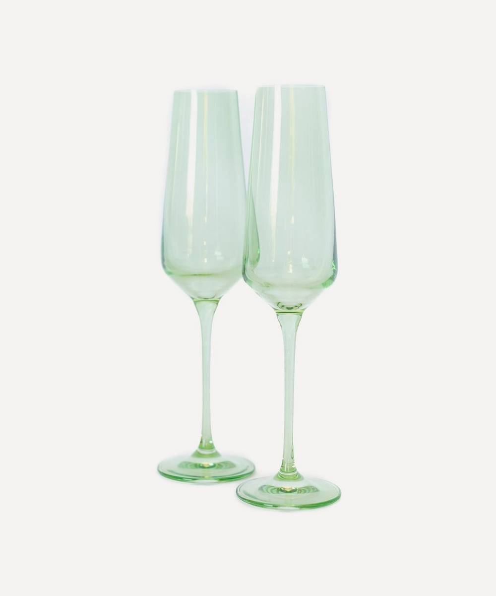 Estelle Colored Glass - Mint Green Champagne Flutes Set of Two