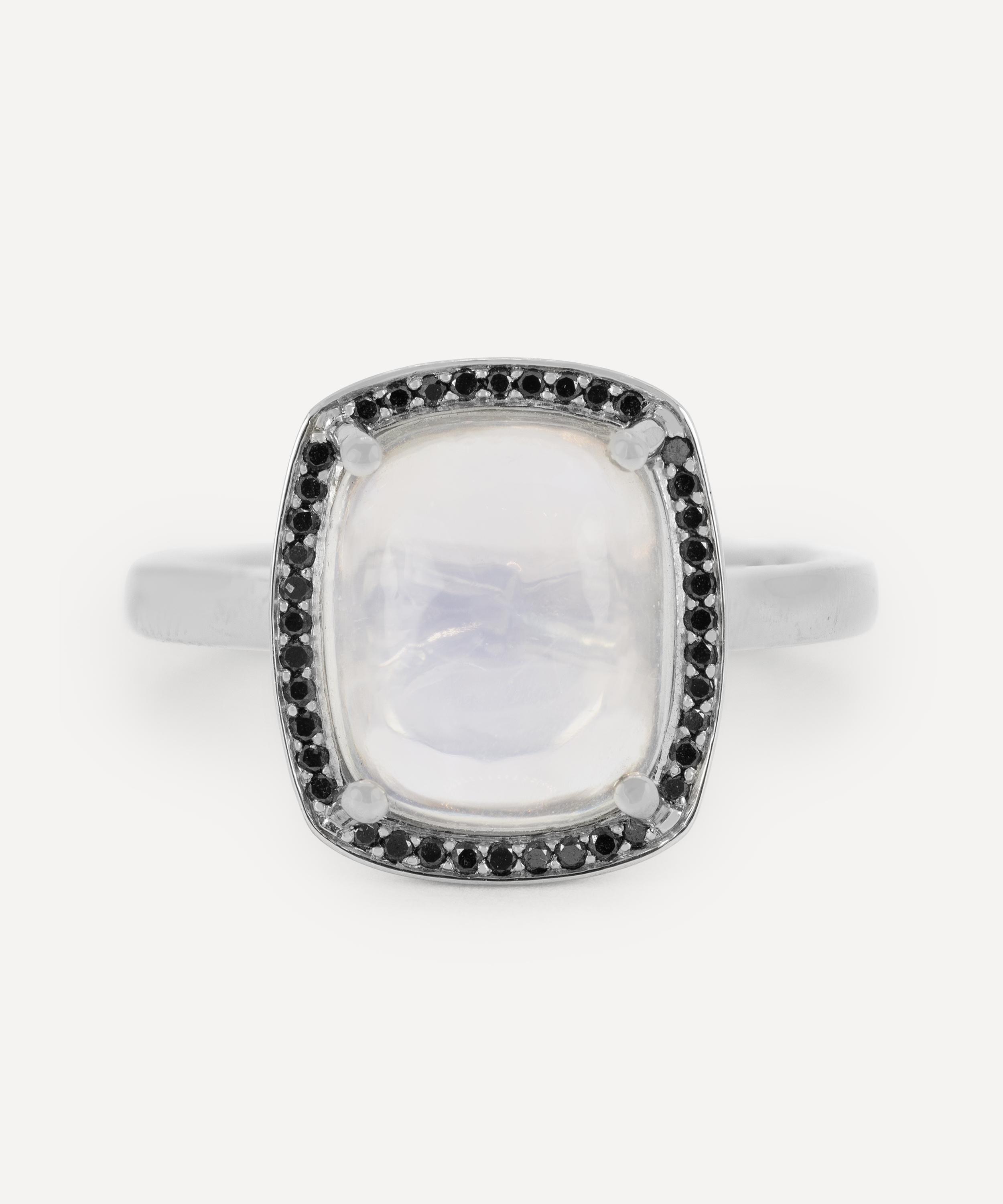 Kojis - Platinum Moonstone and Black Diamond Cluster Ring image number 0