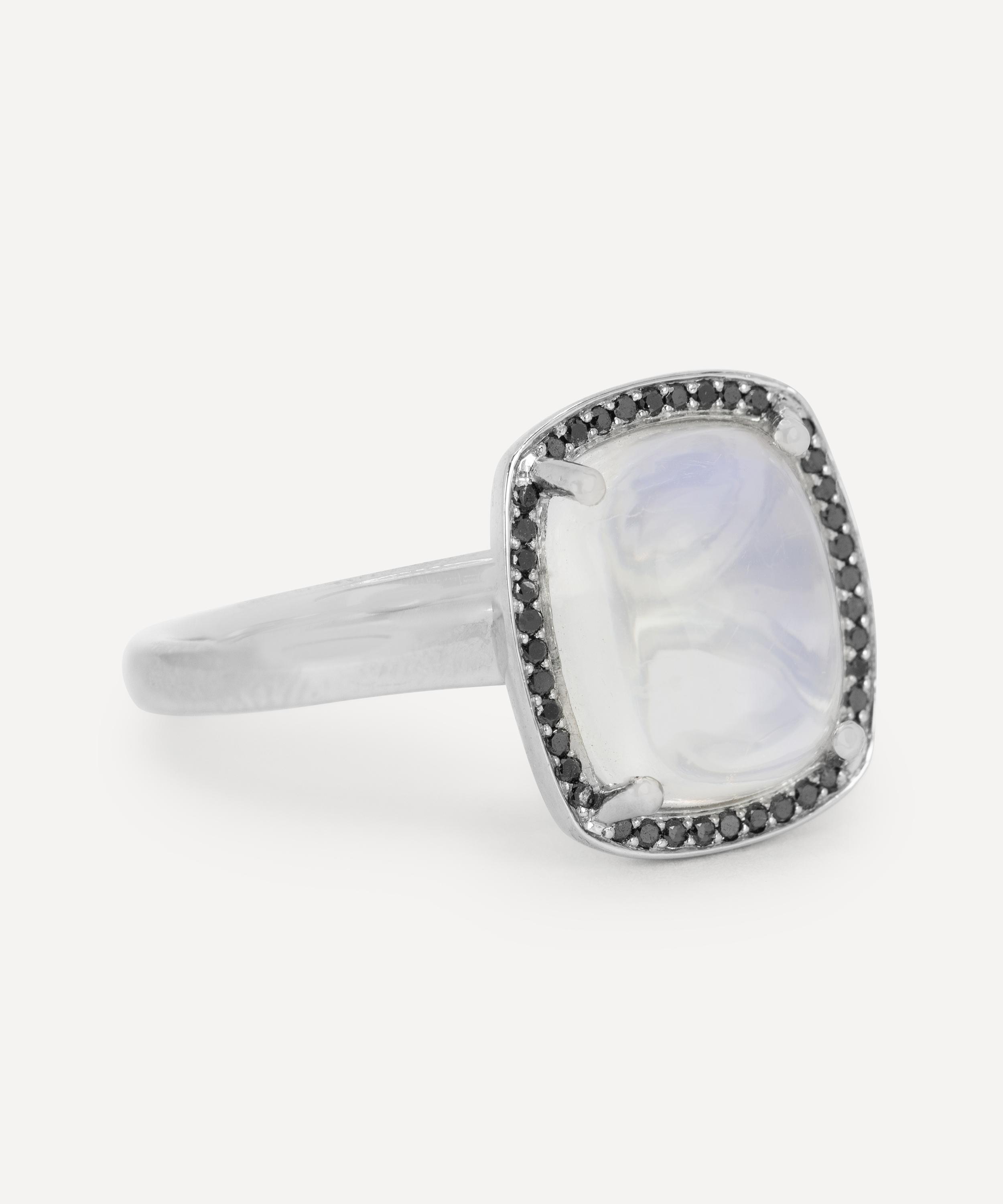 Kojis - Platinum Moonstone and Black Diamond Cluster Ring image number 1