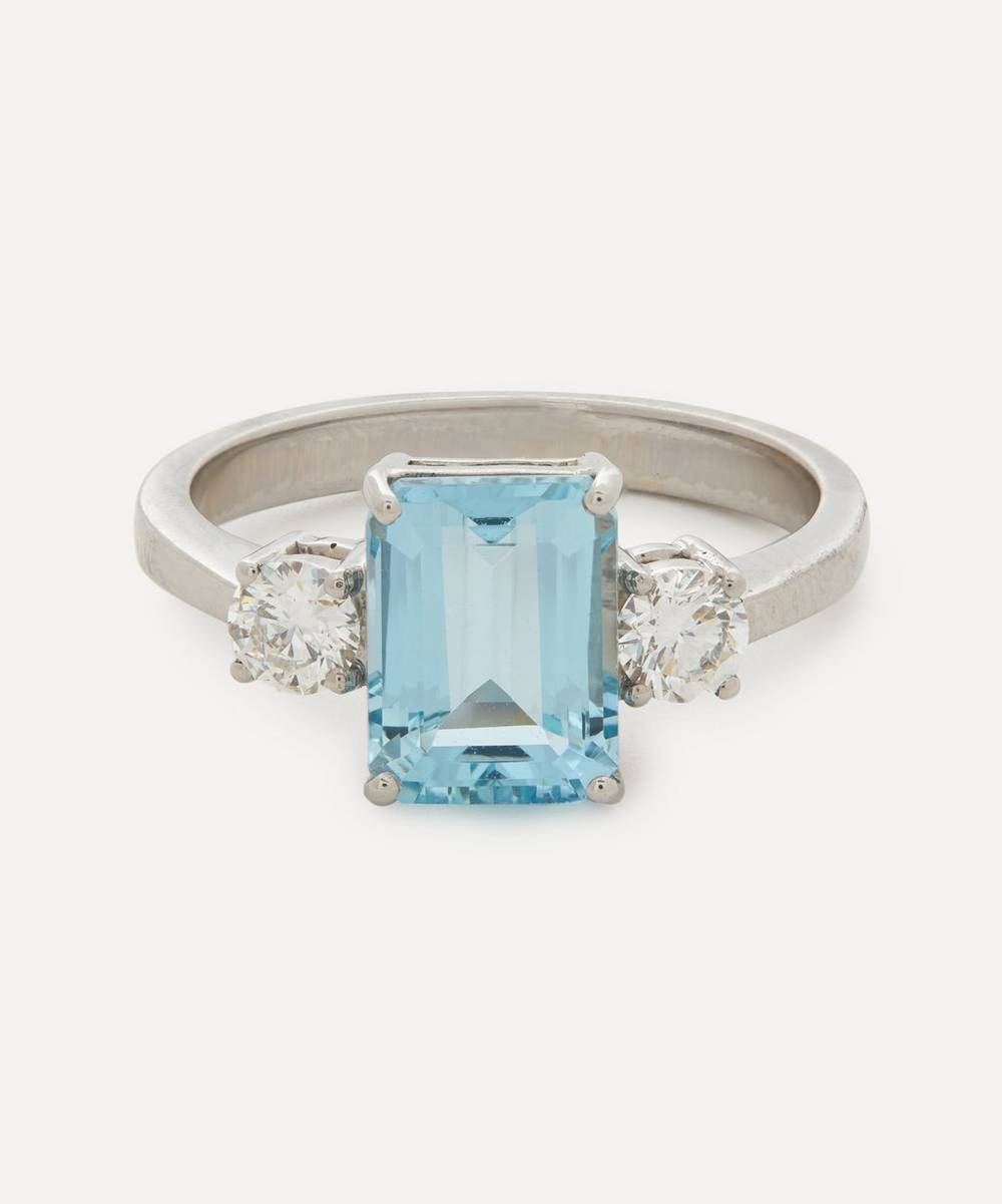 Kojis - 18ct White Gold Aquamarine and Diamond Three Stone Ring