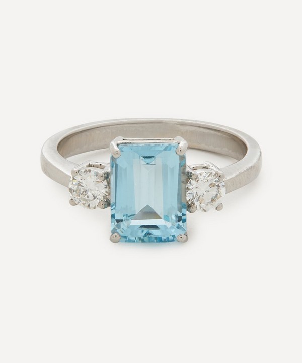 Kojis - 18ct White Gold Aquamarine and Diamond Three Stone Ring image number null