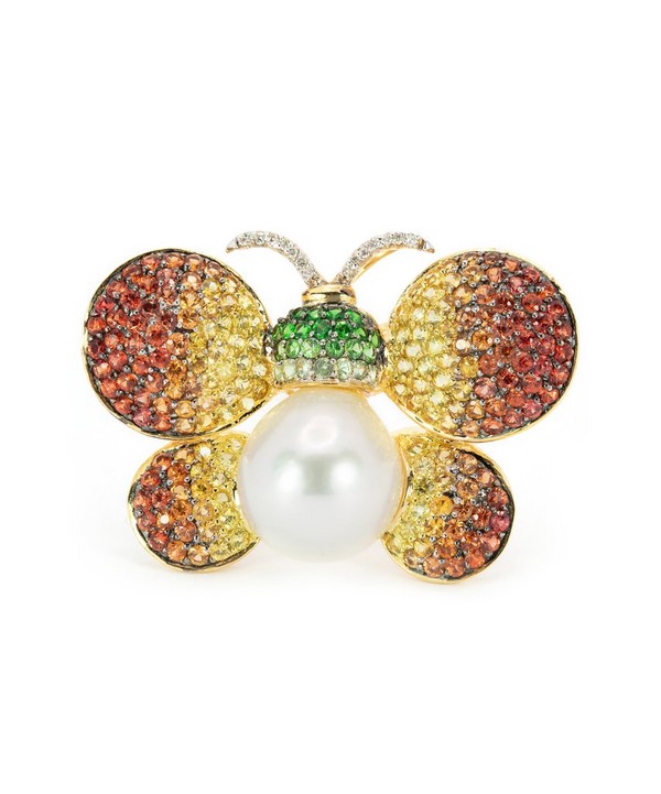 Kojis - 18ct Gold South Sea Pearl and Sapphire Butterfly Brooch image number null