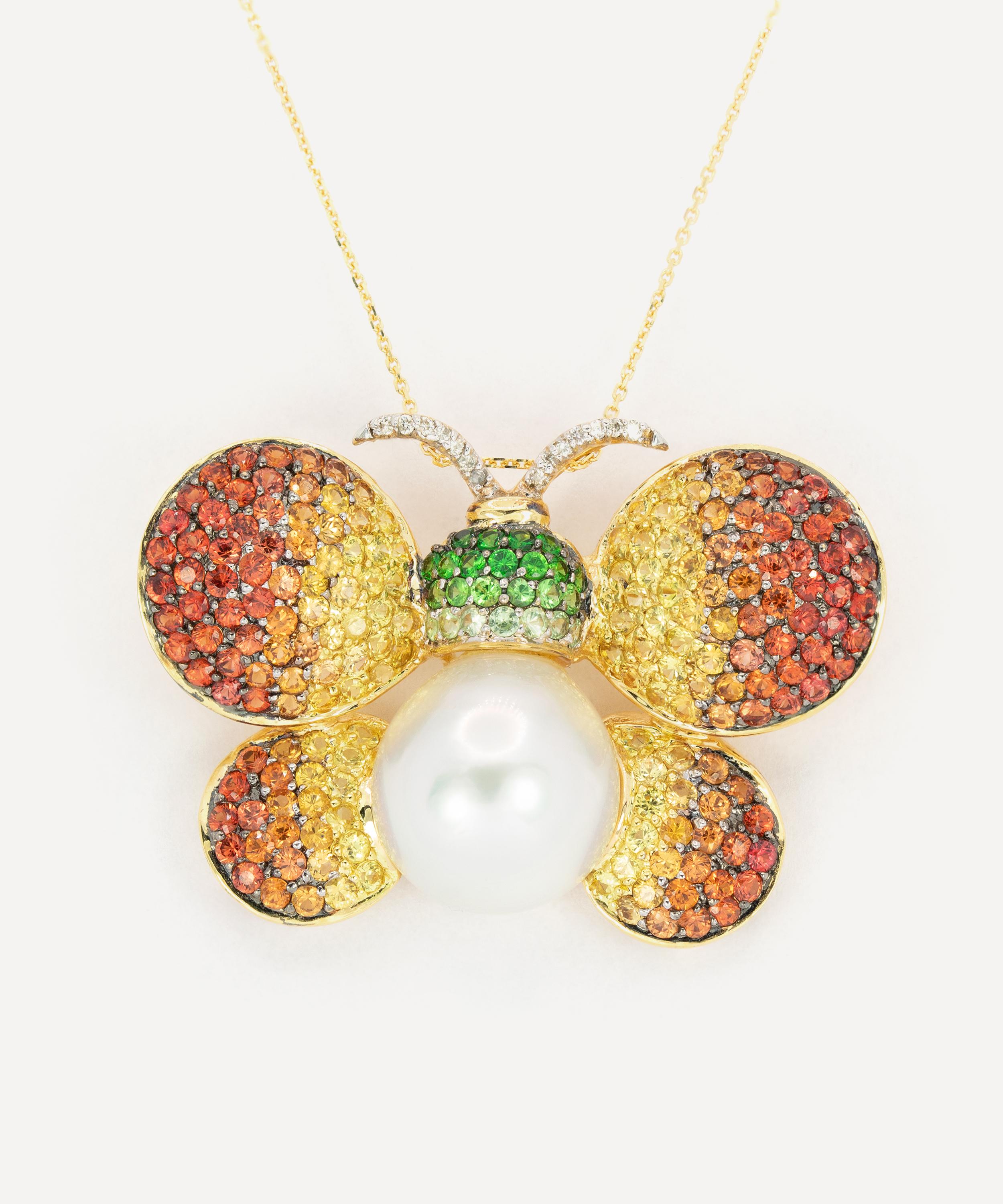 Kojis - 18ct Gold South Sea Pearl and Sapphire Butterfly Brooch image number 2