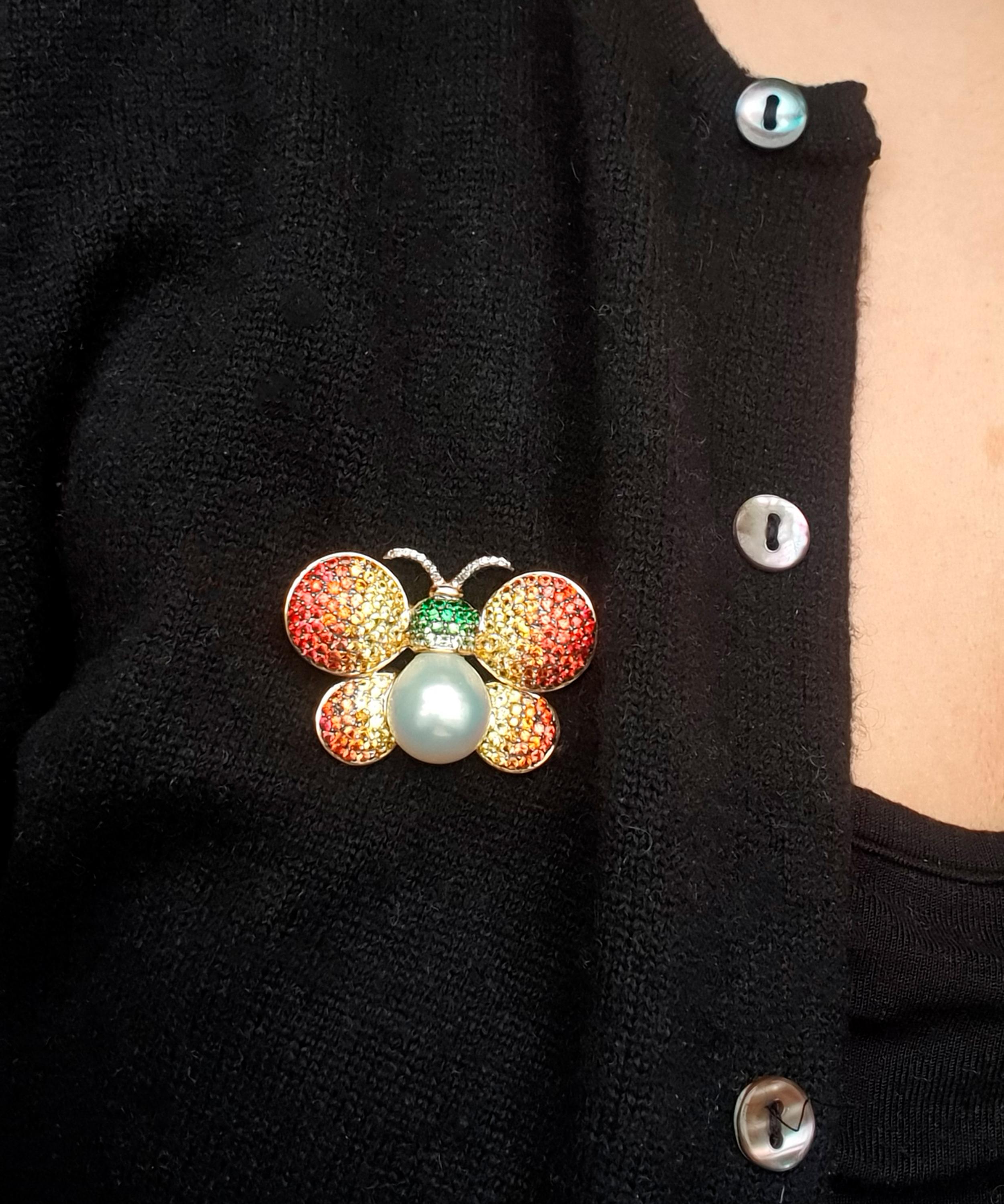 Kojis - 18ct Gold South Sea Pearl and Sapphire Butterfly Brooch image number 6