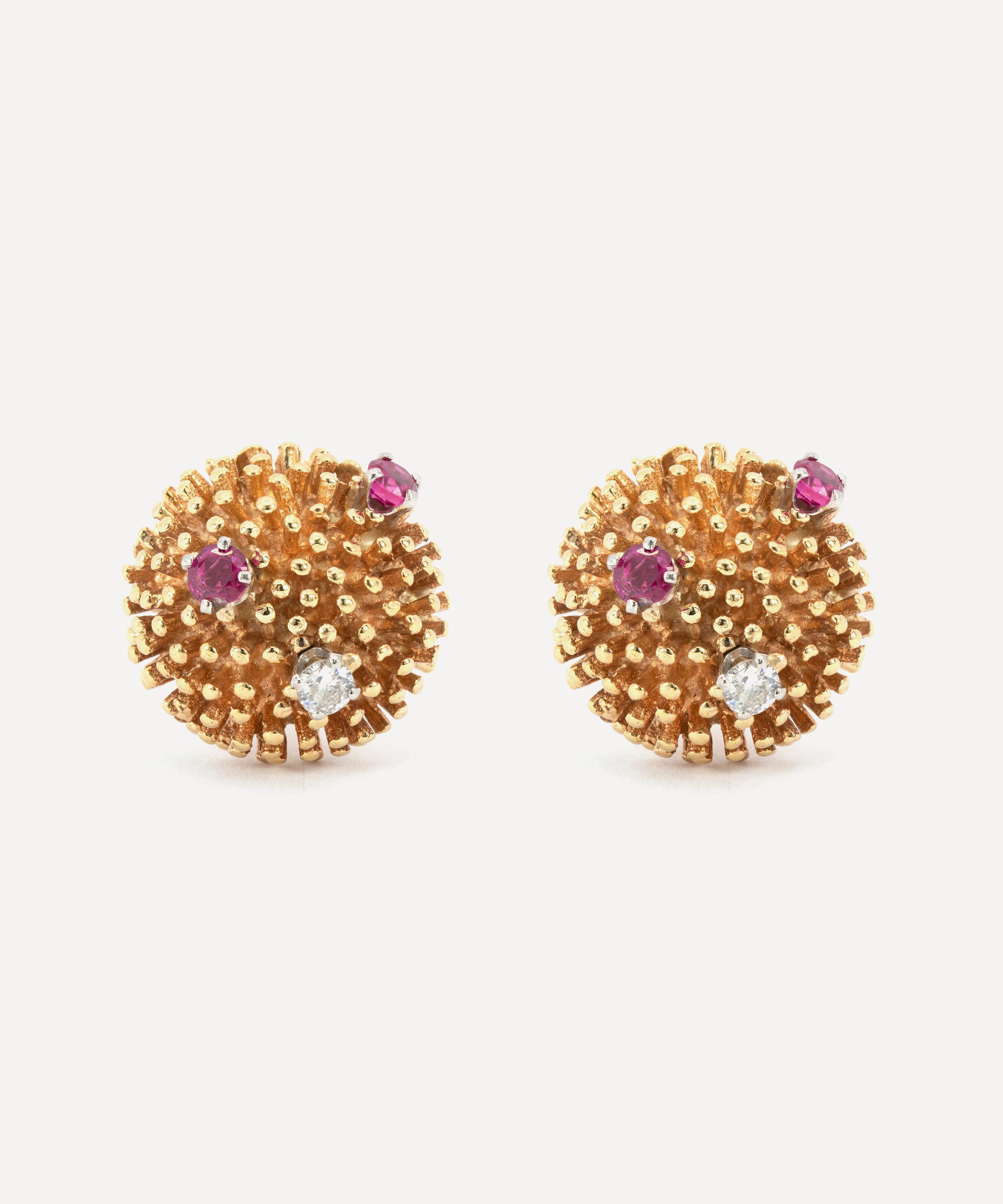 Kojis - 14ct Rose Gold 1960s Ruby and Diamond Sputnik Style Earrings image number 0