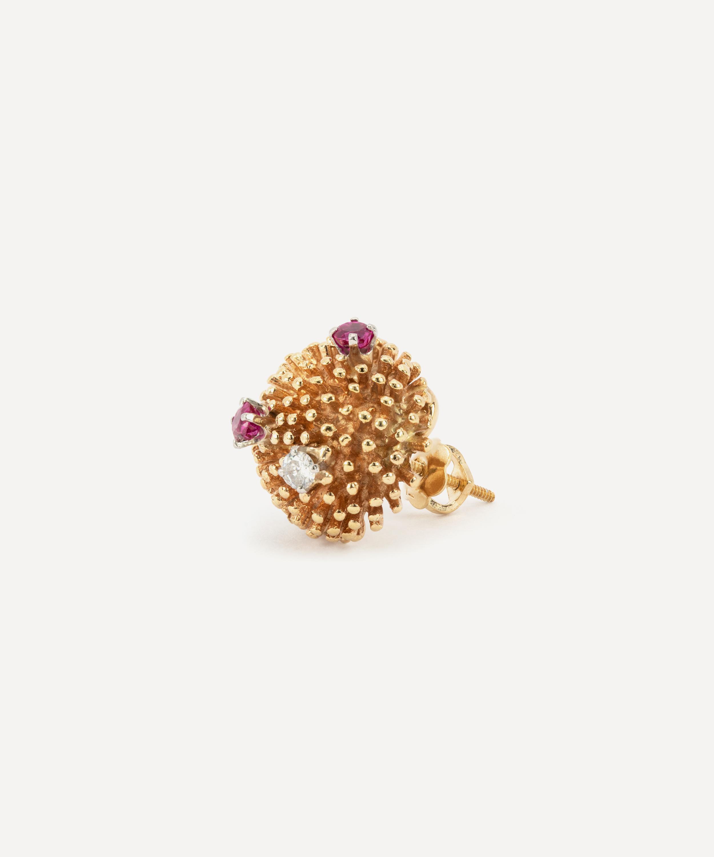 Kojis - 14ct Rose Gold 1960s Ruby and Diamond Sputnik Style Earrings image number 1