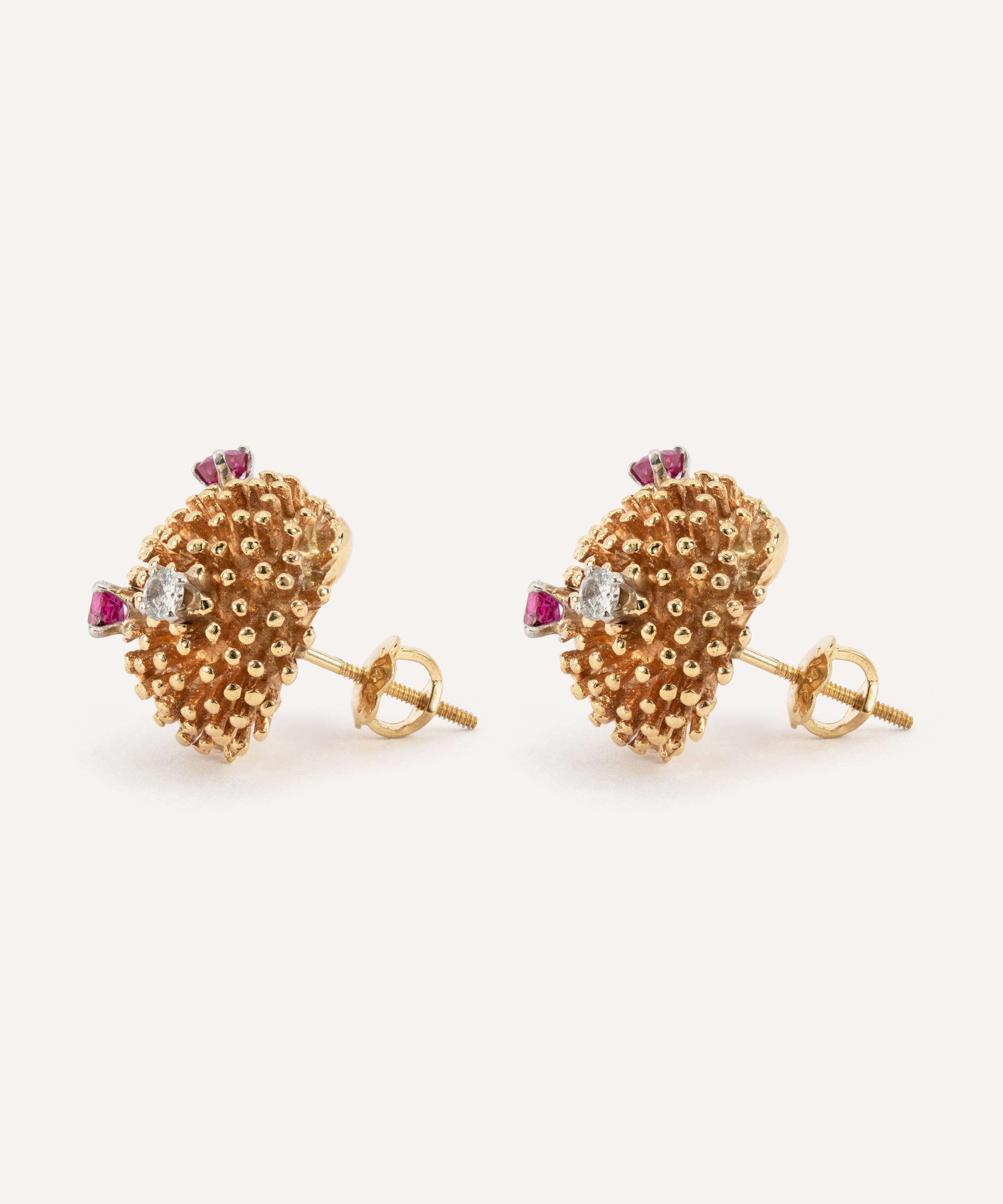 Kojis - 14ct Rose Gold 1960s Ruby and Diamond Sputnik Style Earrings image number 2