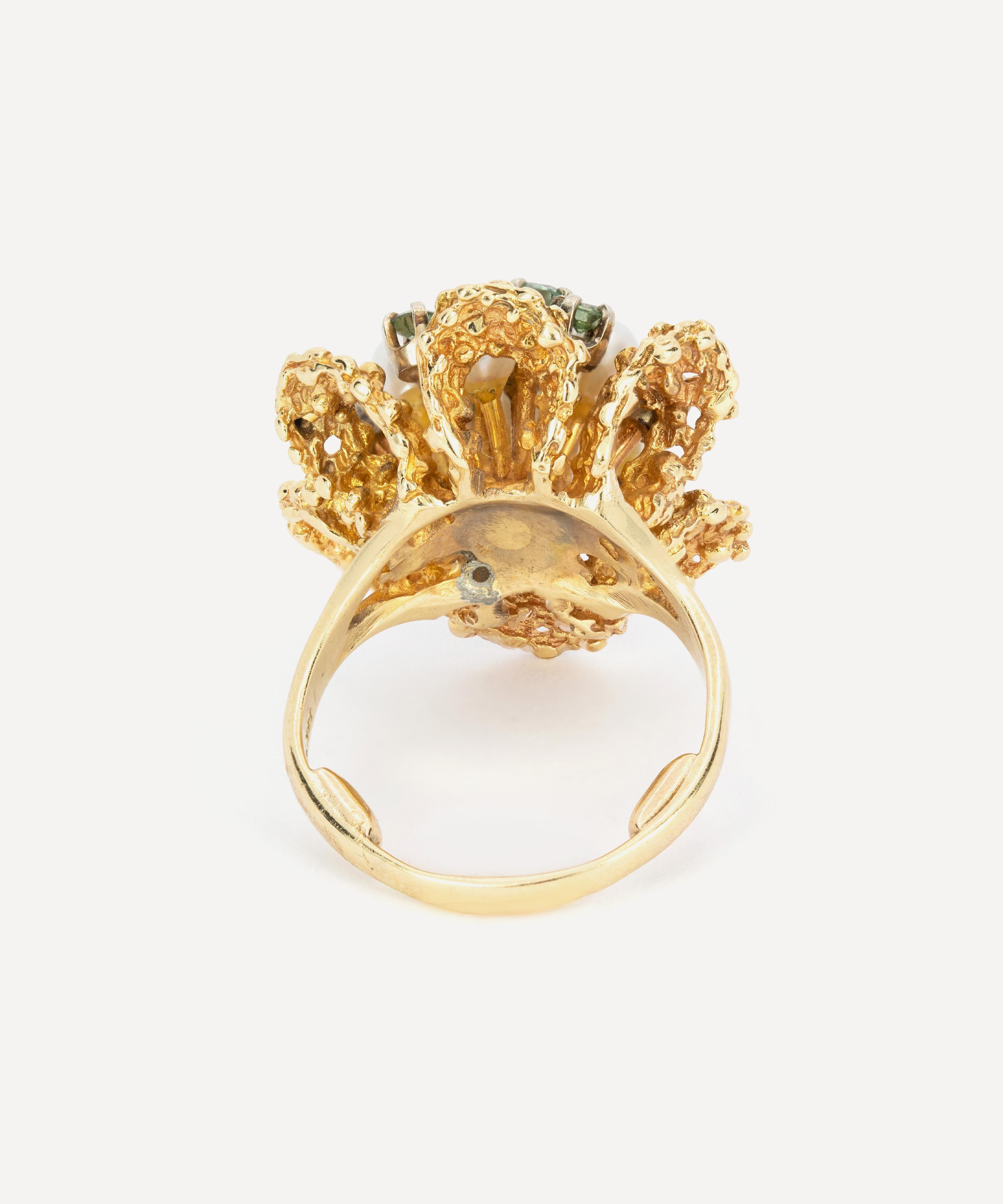 Kojis - 14ct Gold Pearl and Blue Diamond Flower Ring image number 3