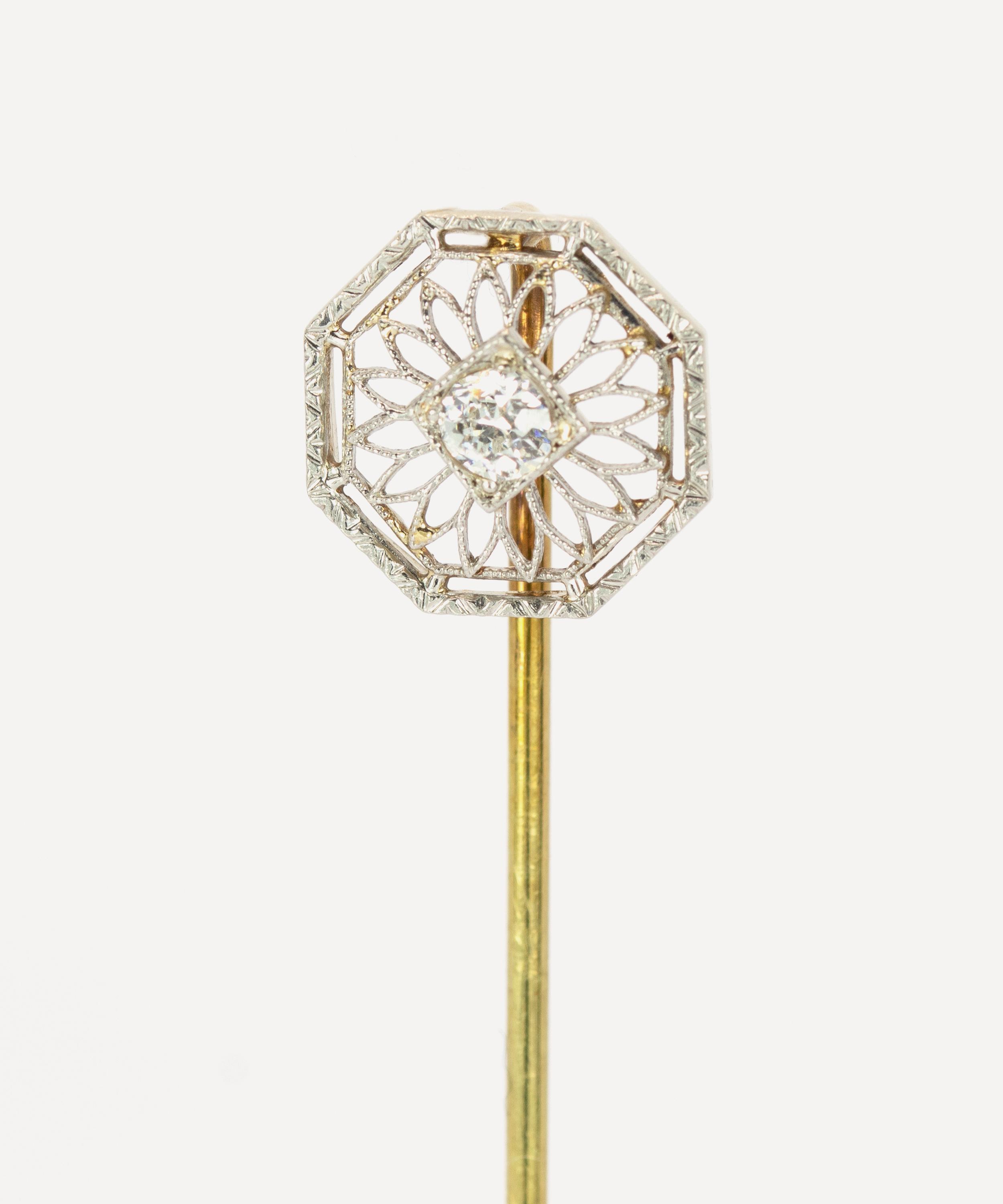 Kojis - 14ct Gold 1920s Art Deco Diamond Pin image number 1