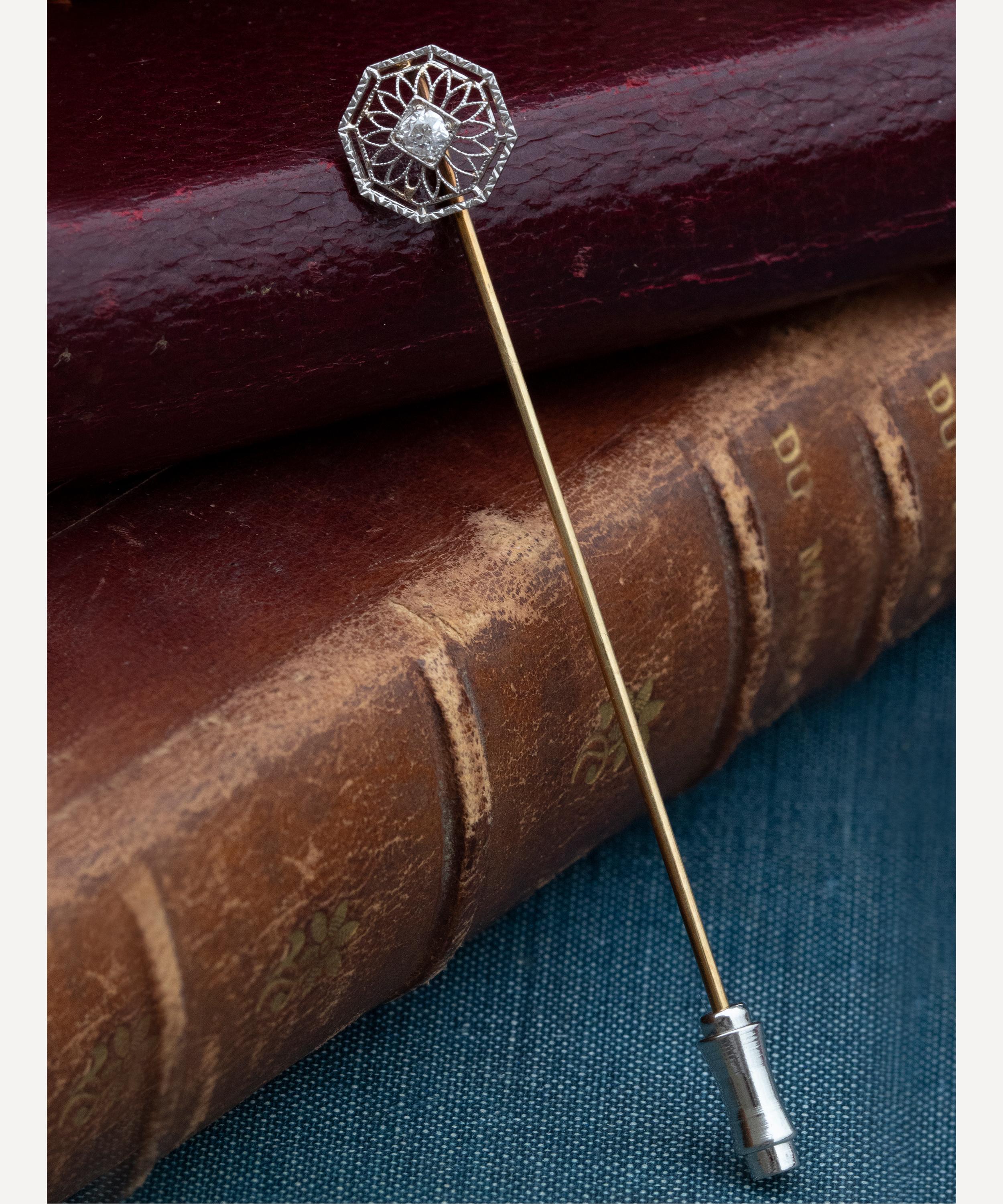 Kojis - 14ct Gold 1920s Art Deco Diamond Pin image number 4