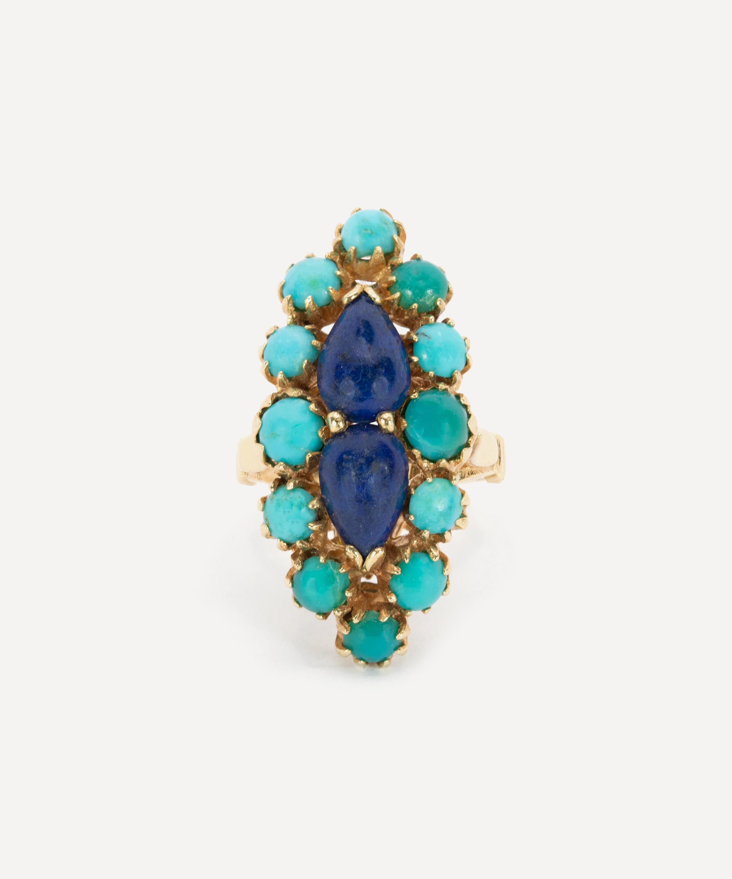Kojis - 14ct Gold Turquoise and Lapis Lazuli Plaque Ring image number 0