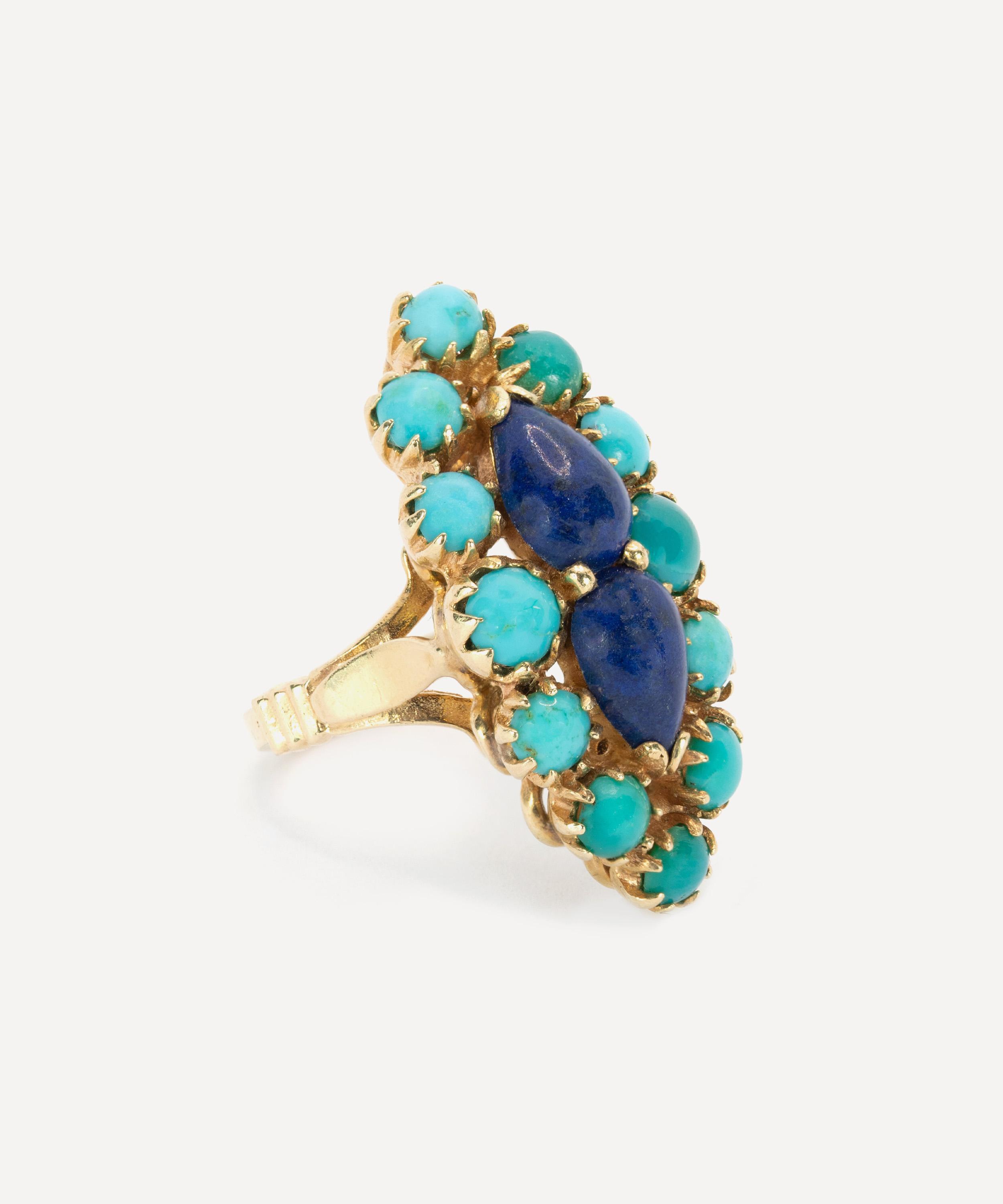 Kojis - 14ct Gold Turquoise and Lapis Lazuli Plaque Ring image number 1