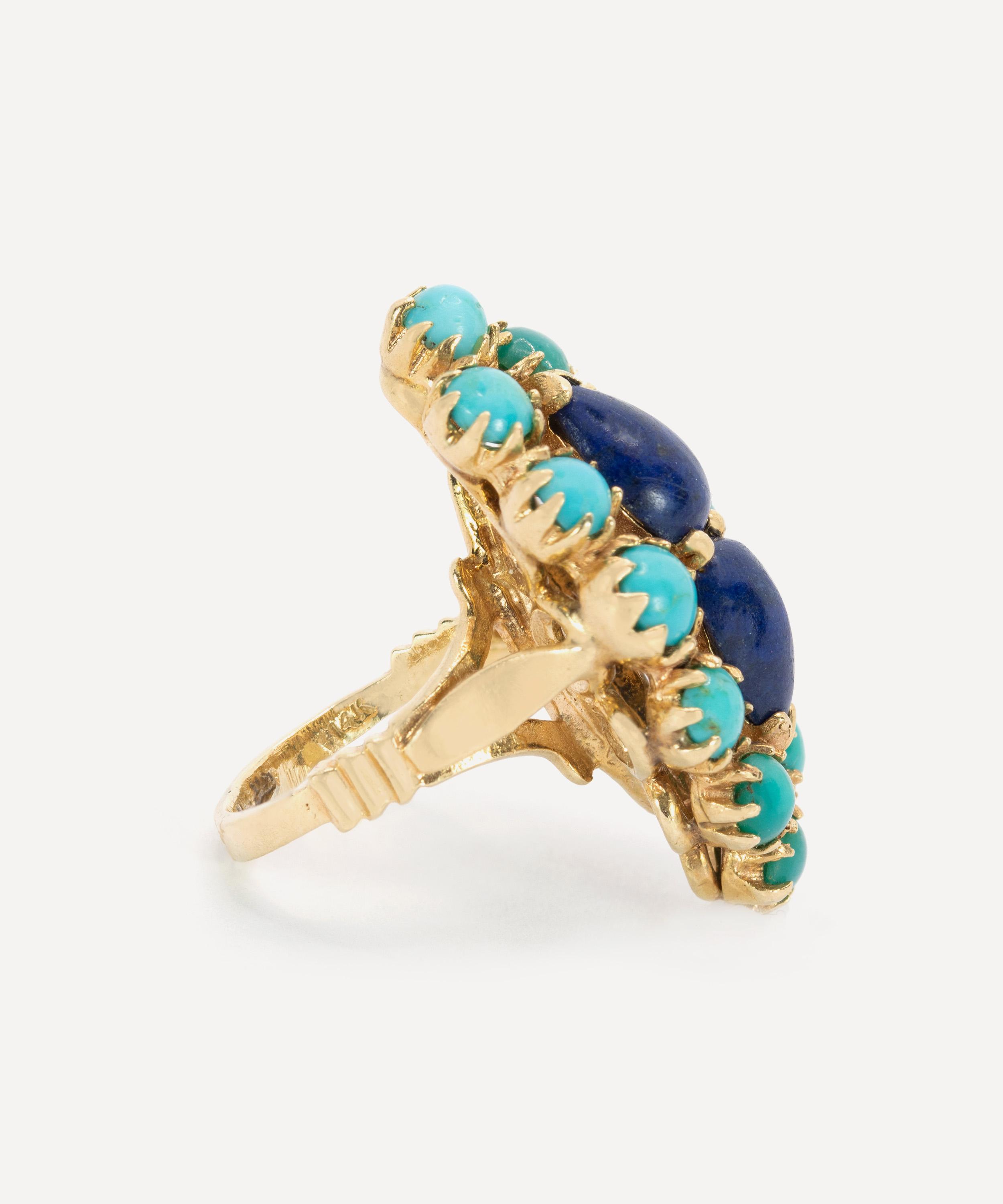 Kojis - 14ct Gold Turquoise and Lapis Lazuli Plaque Ring image number 2