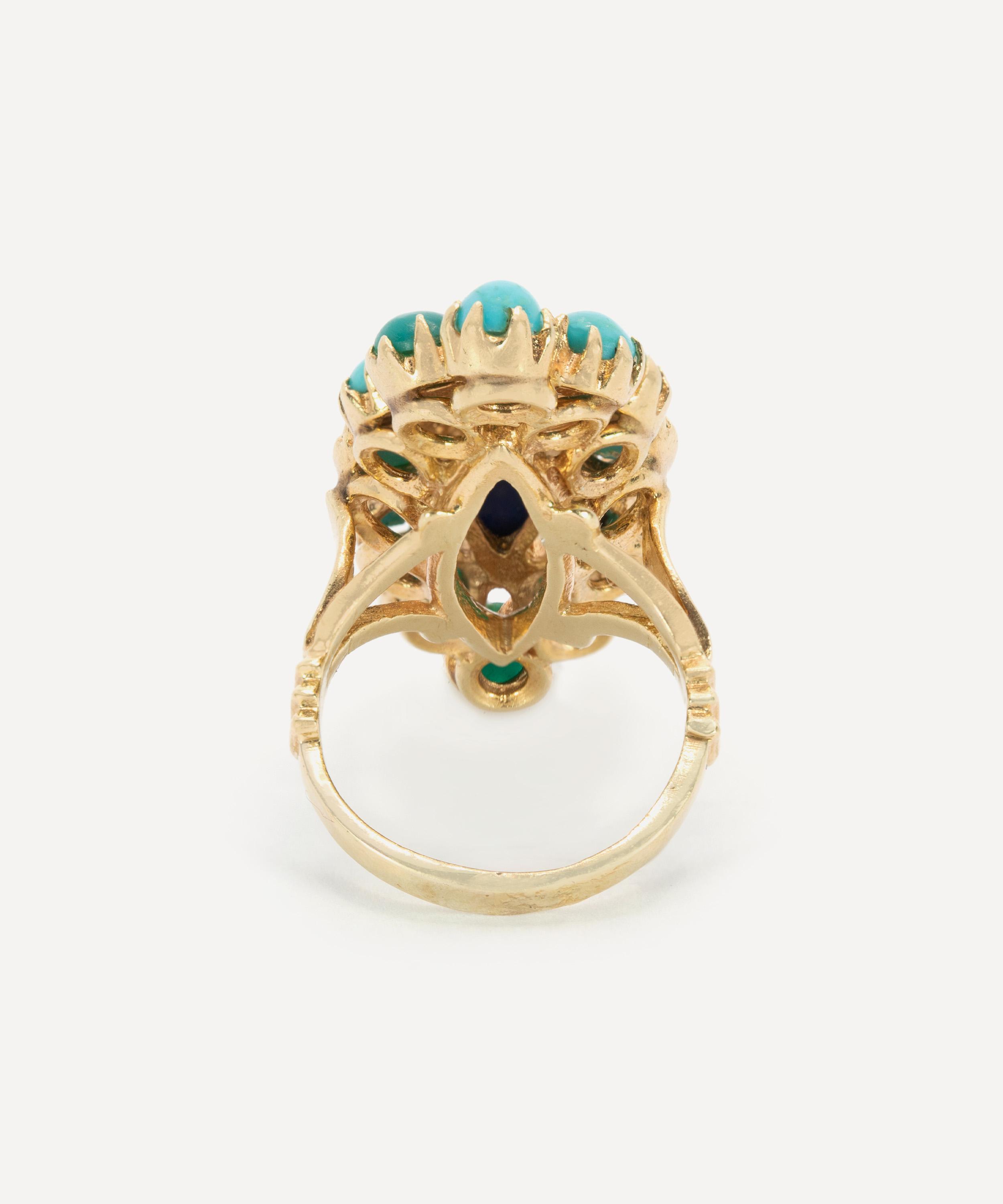 Kojis - 14ct Gold Turquoise and Lapis Lazuli Plaque Ring image number 3