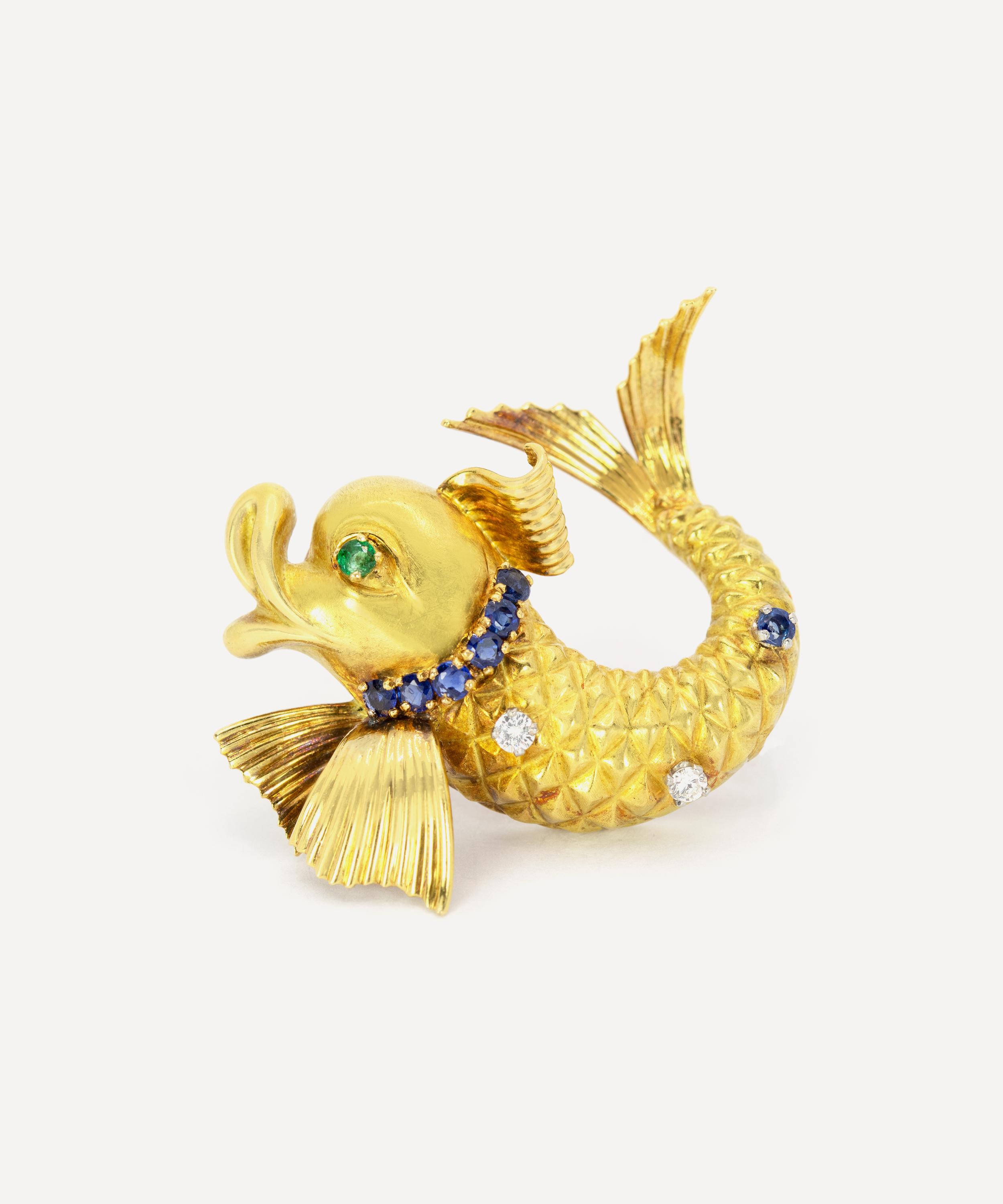 Kojis - 18ct Gold Stylised Dolphin Brooch image number 0