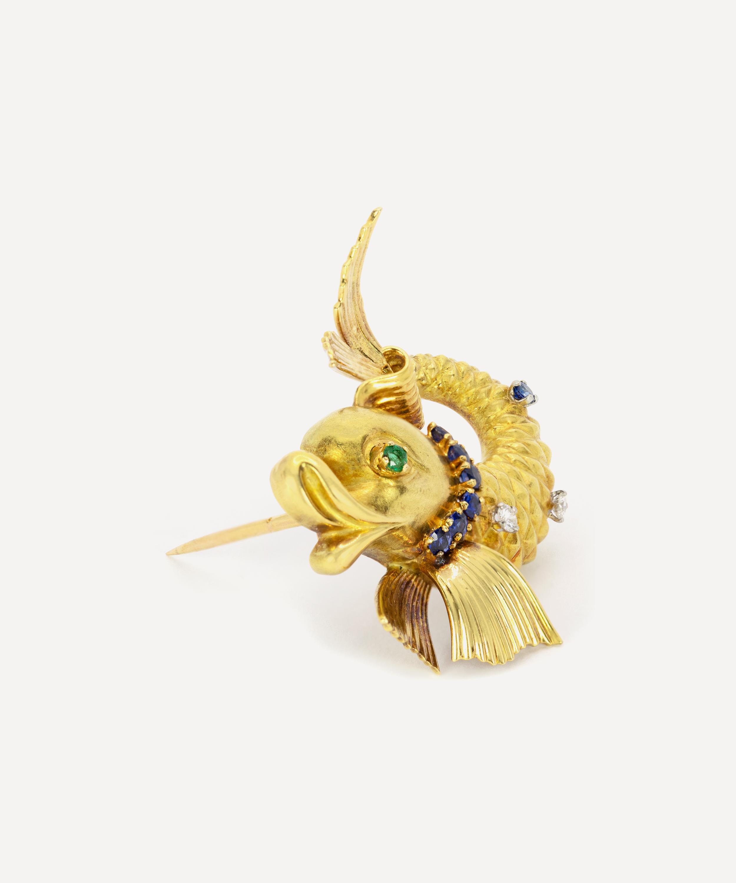Kojis - 18ct Gold Stylised Dolphin Brooch image number 1