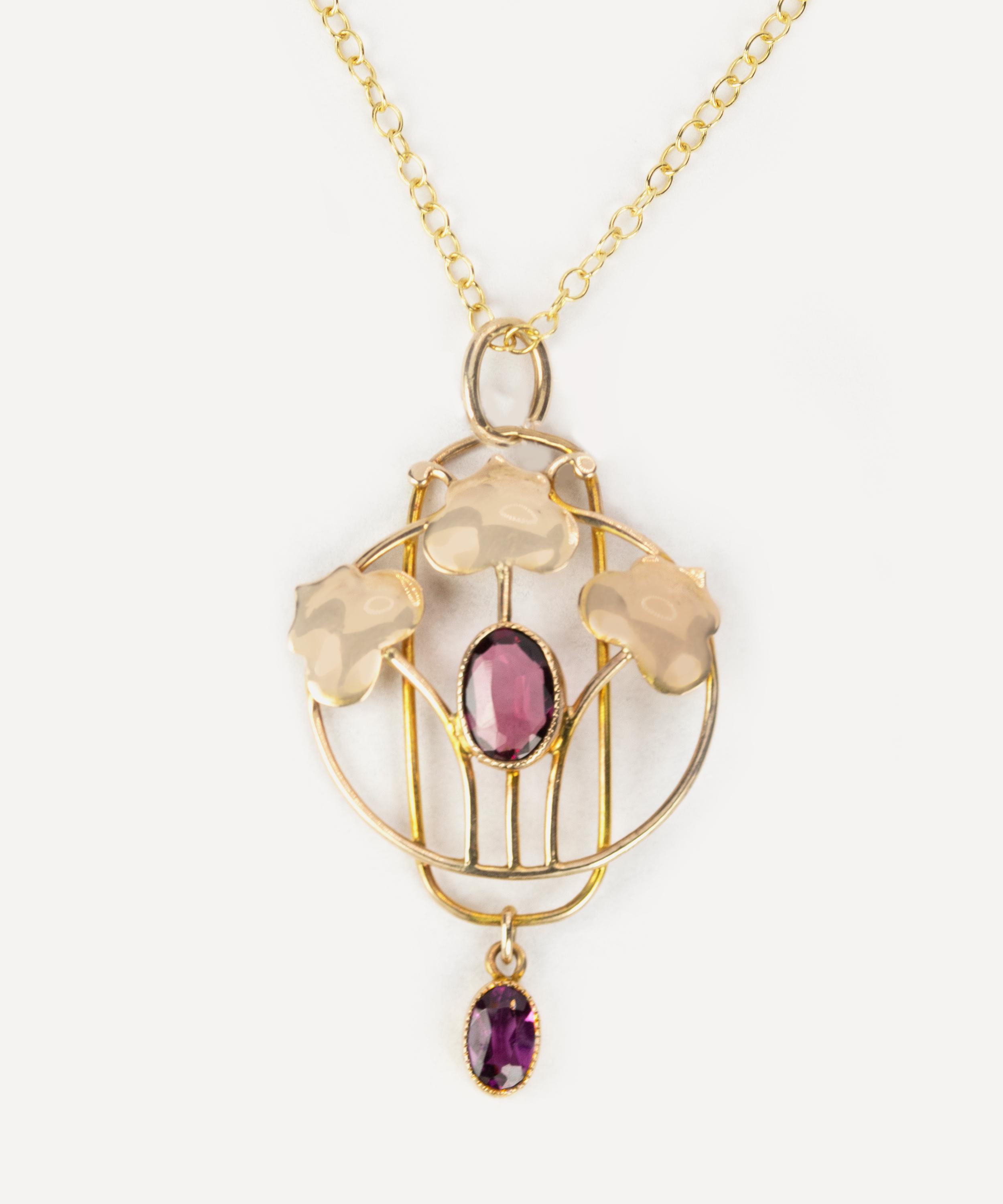 Kojis - 9ct Gold Arts and Crafts Garnet Pendant Necklace image number 0