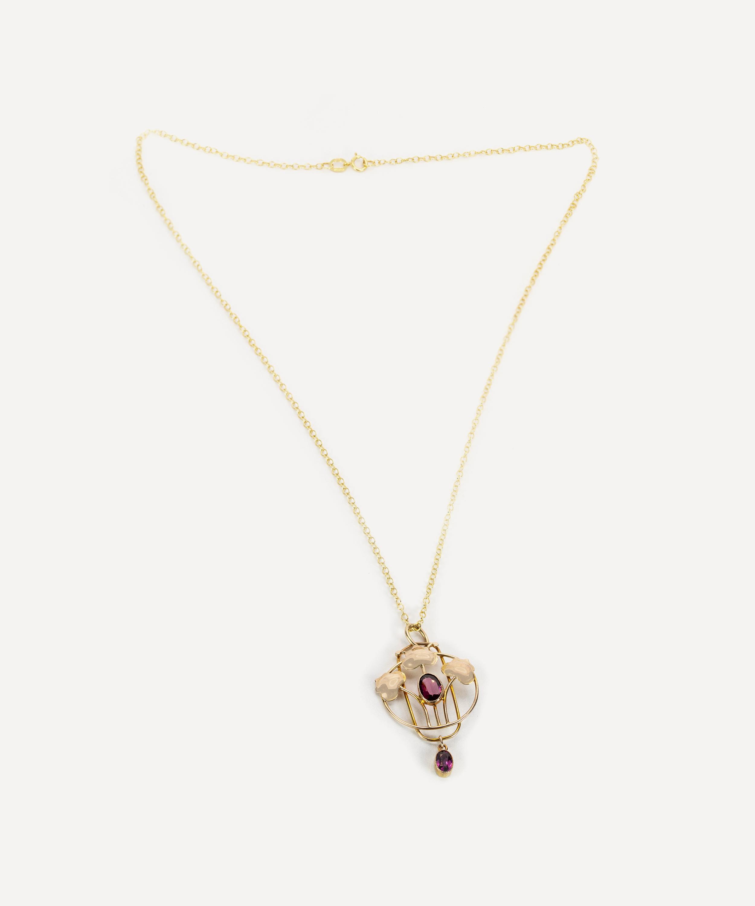 Kojis - 9ct Gold Arts and Crafts Garnet Pendant Necklace image number 1