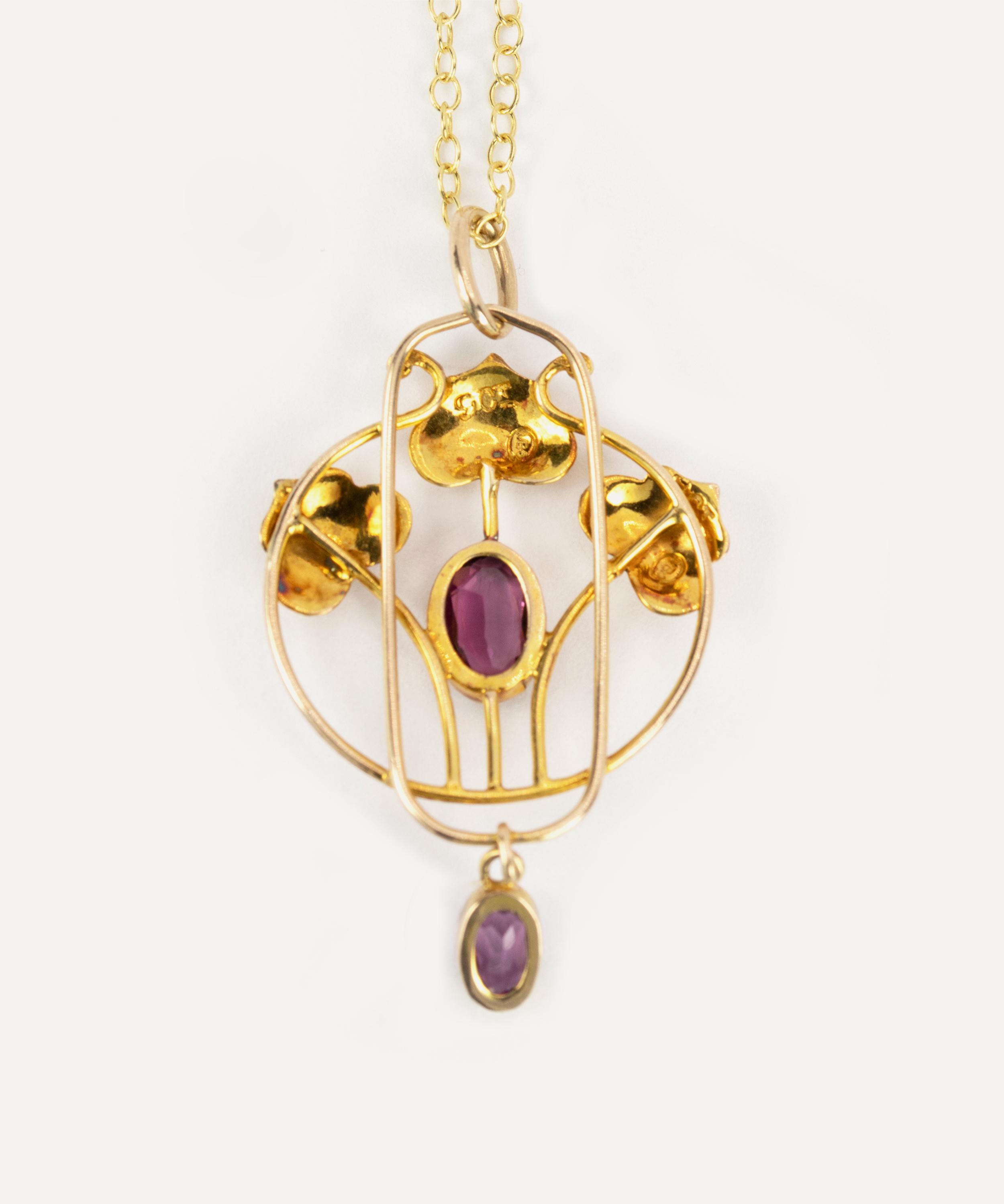 Kojis - 9ct Gold Arts and Crafts Garnet Pendant Necklace image number 2