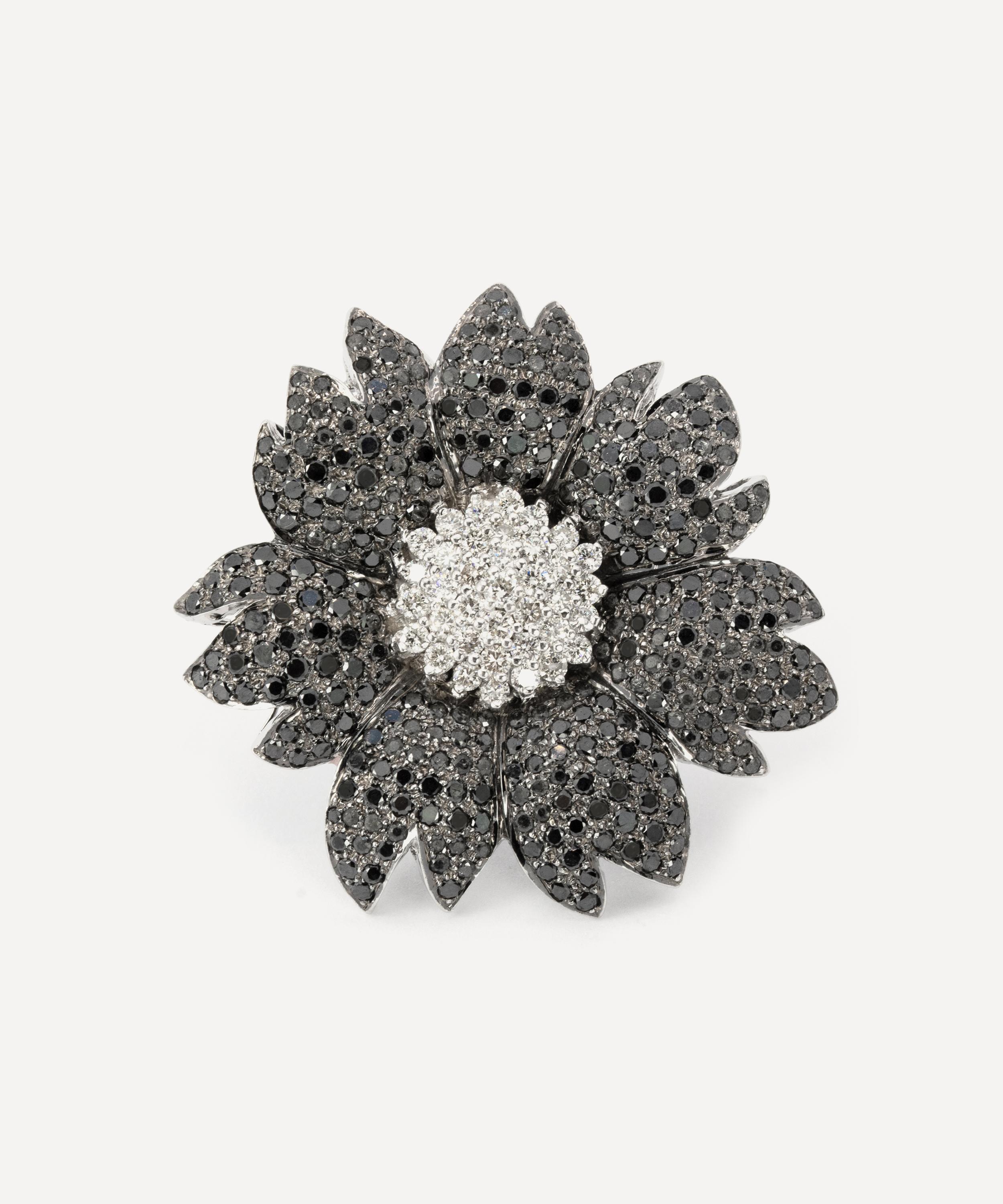 Kojis - 18ct White Gold Black and White Diamond Flower Brooch image number 0