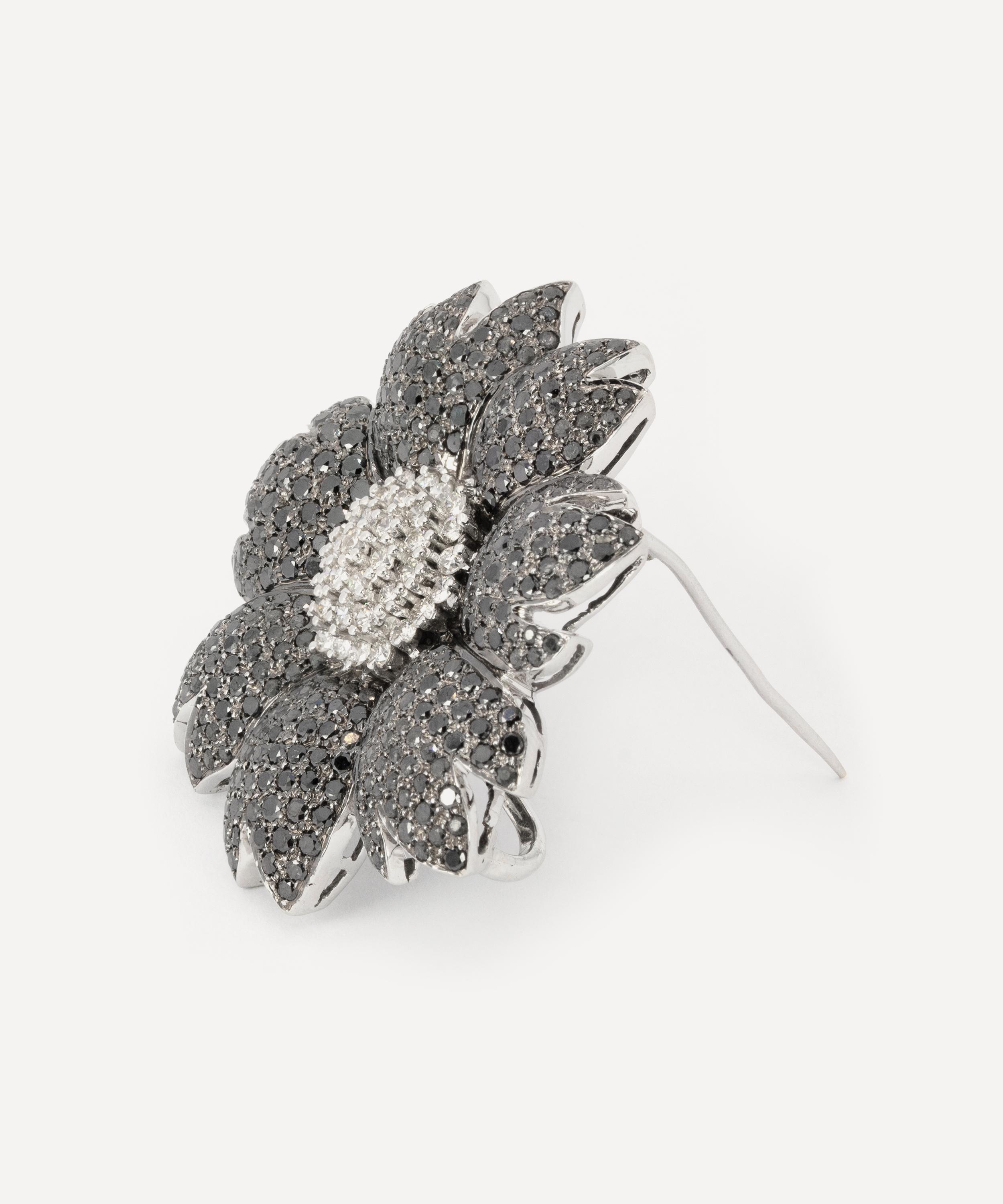 Kojis - 18ct White Gold Black and White Diamond Flower Brooch image number 1