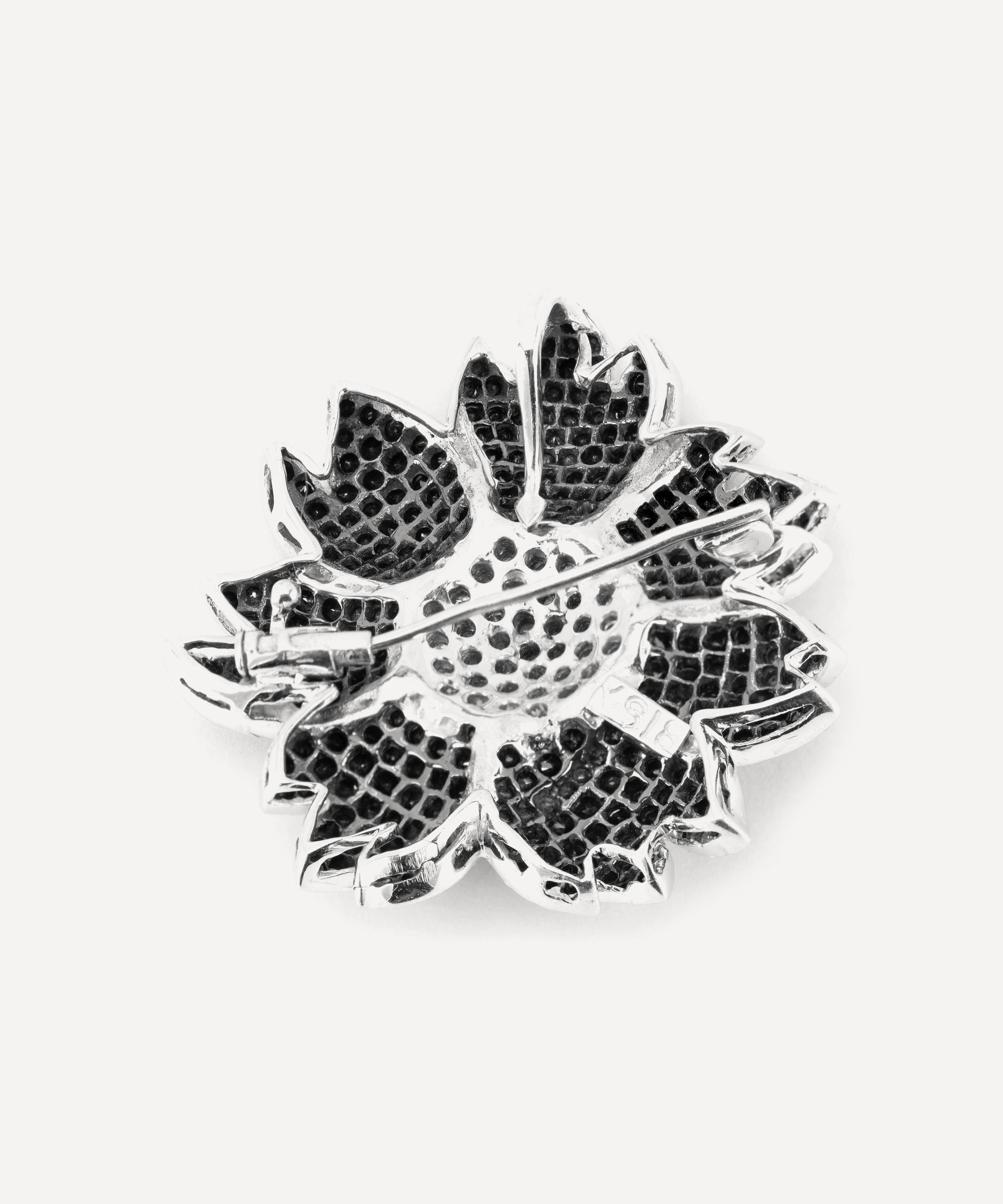 Kojis - 18ct White Gold Black and White Diamond Flower Brooch image number 2