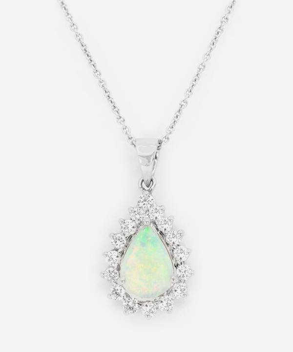 Kojis - 18ct White Gold Opal and Diamond Cluster Pendant Necklace image number 0